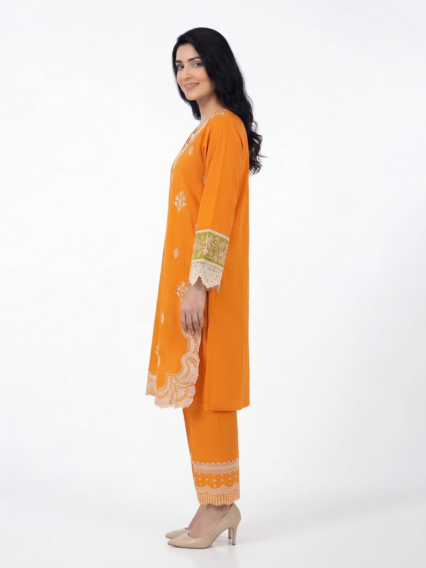 2 Piece Cambric Slub Suit- Embroidered (Pret)