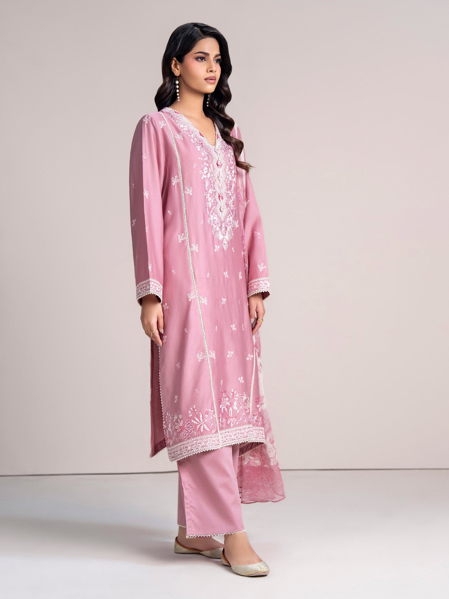 3-Piece Satin Suit- Embroidered (Pret)