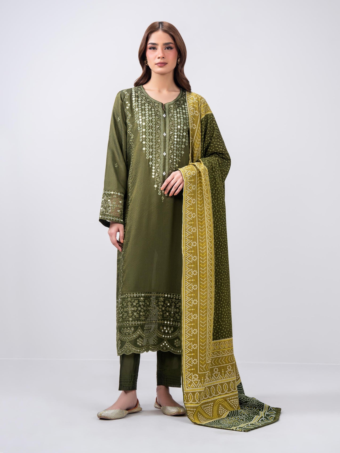 3 Piece Raw Silk Suit- Embroidered (Pret)