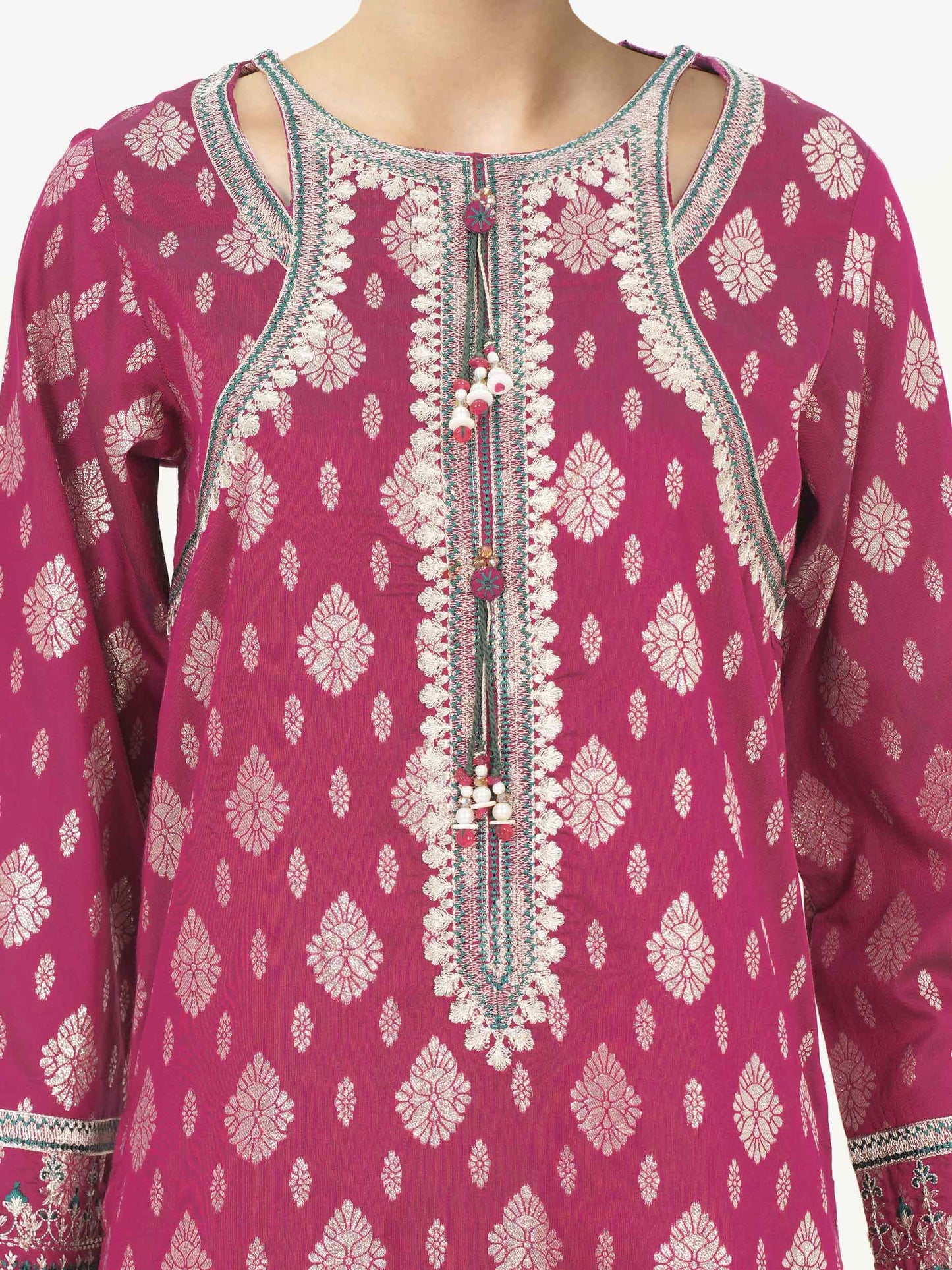 3 Piece Raw Silk Suit- Embroidered (Pret)