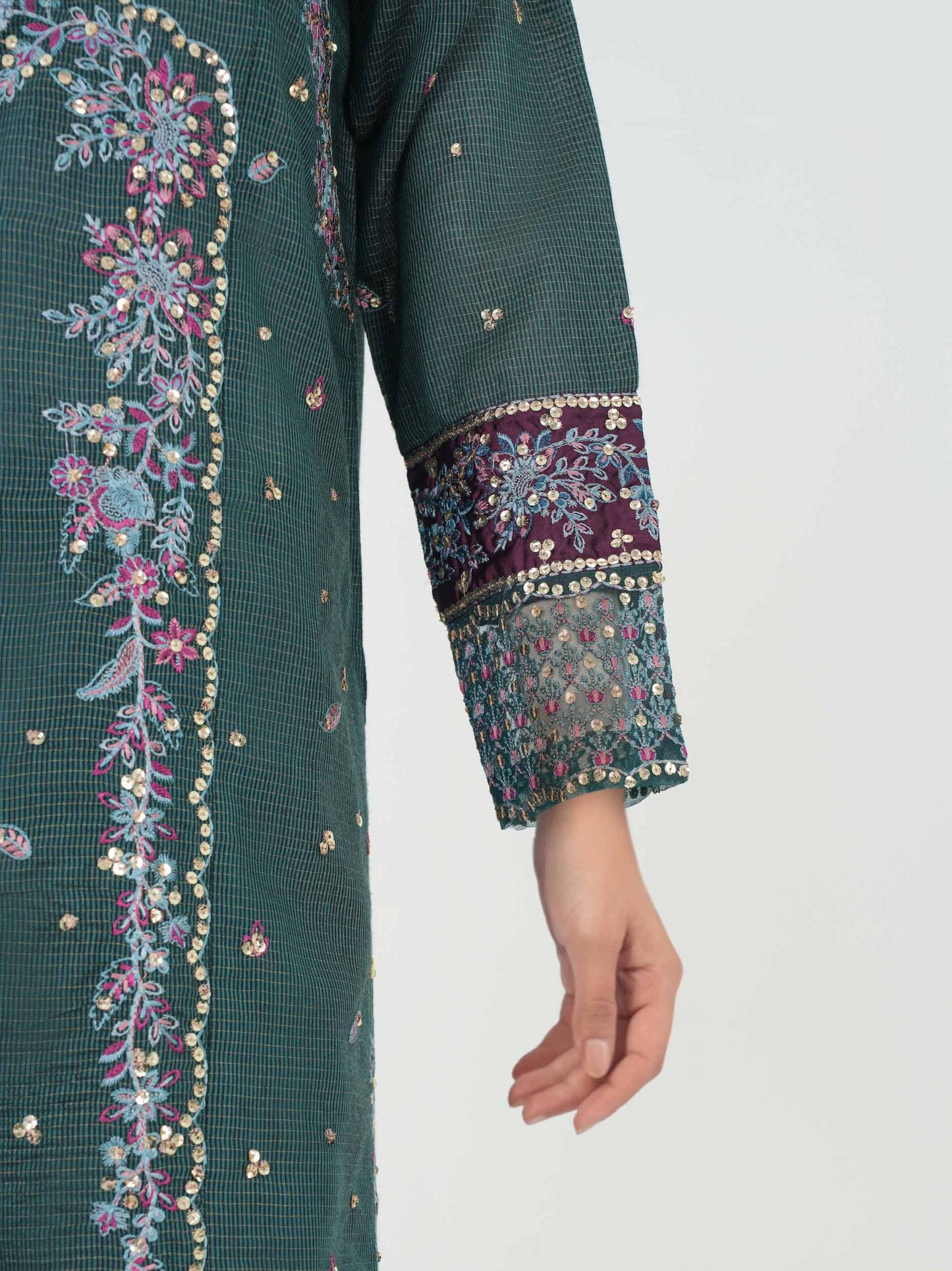 3 Piece Raw Silk Suit- Embroidered (Pret)