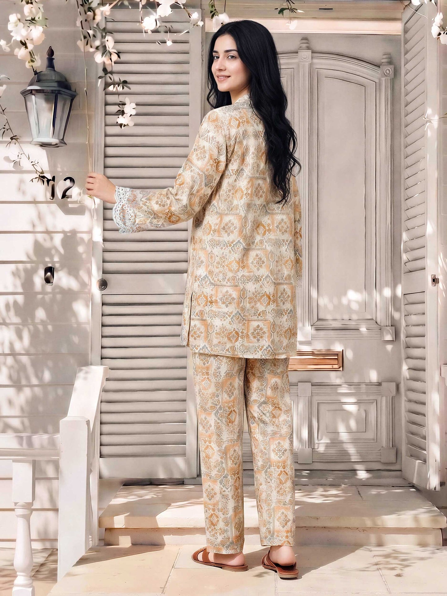 Cambric Slub Co-ord Set- Embroidered