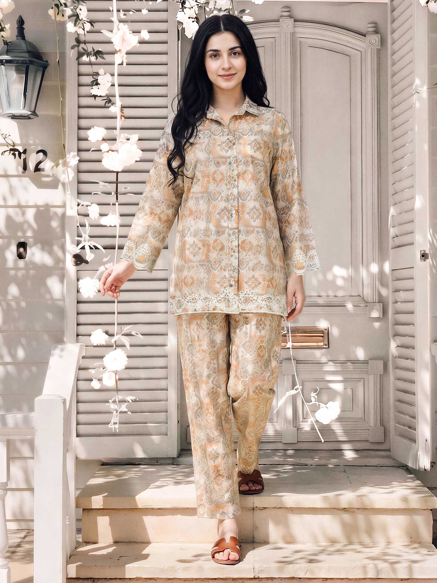 Cambric Slub Co-ord Set- Embroidered