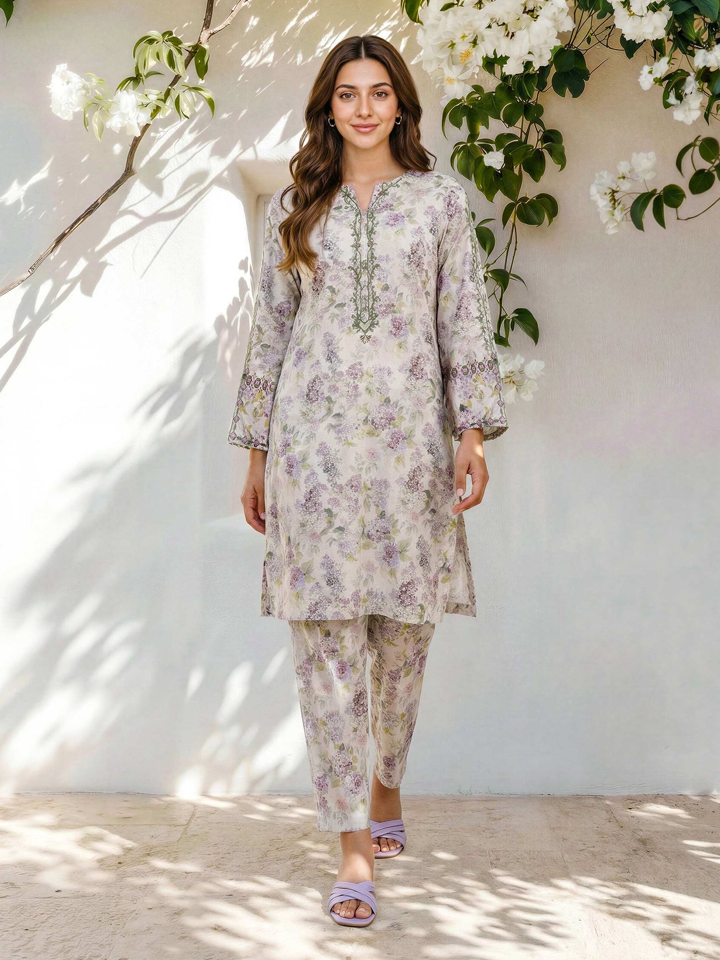 2 Piece Viscose Cotton Suit- Embroidered (Pret)