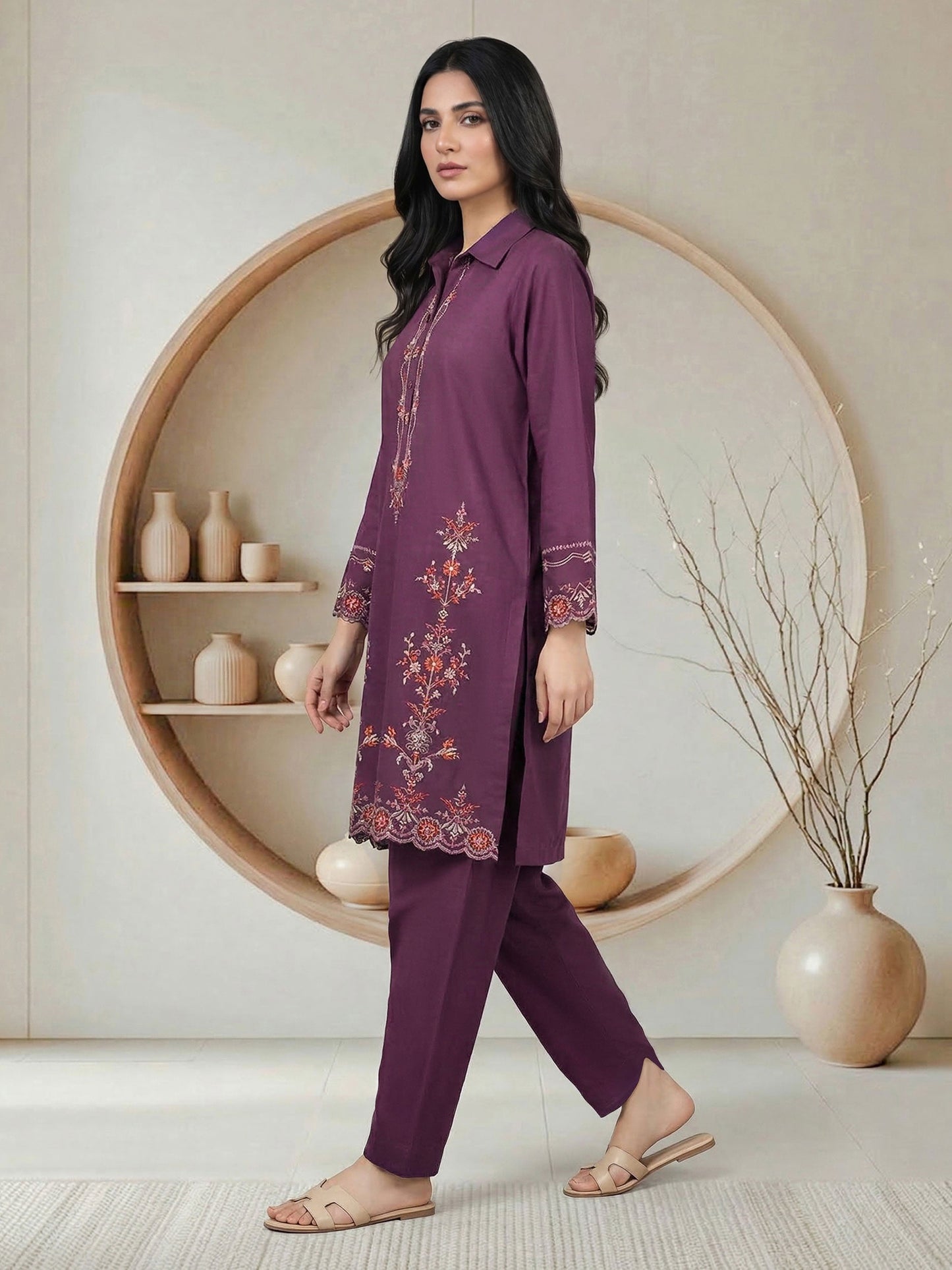 2 Piece Lawn Slub Suit- Embroidered (Pret)