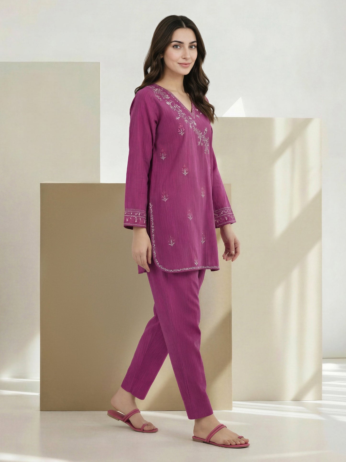 2 Piece Yarn Dyed Suit- Embroidered (Pret)
