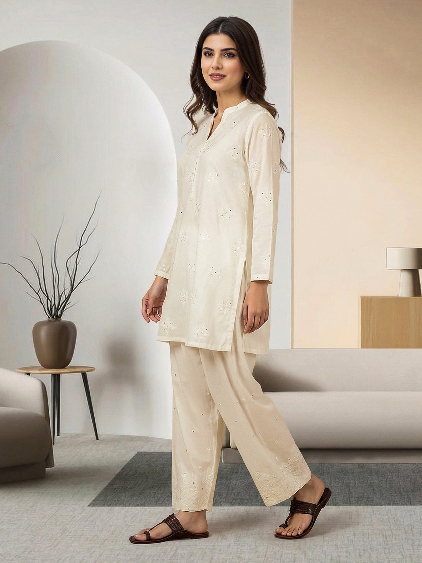 2 Piece Cambric Suit- Embroidered (Pret)