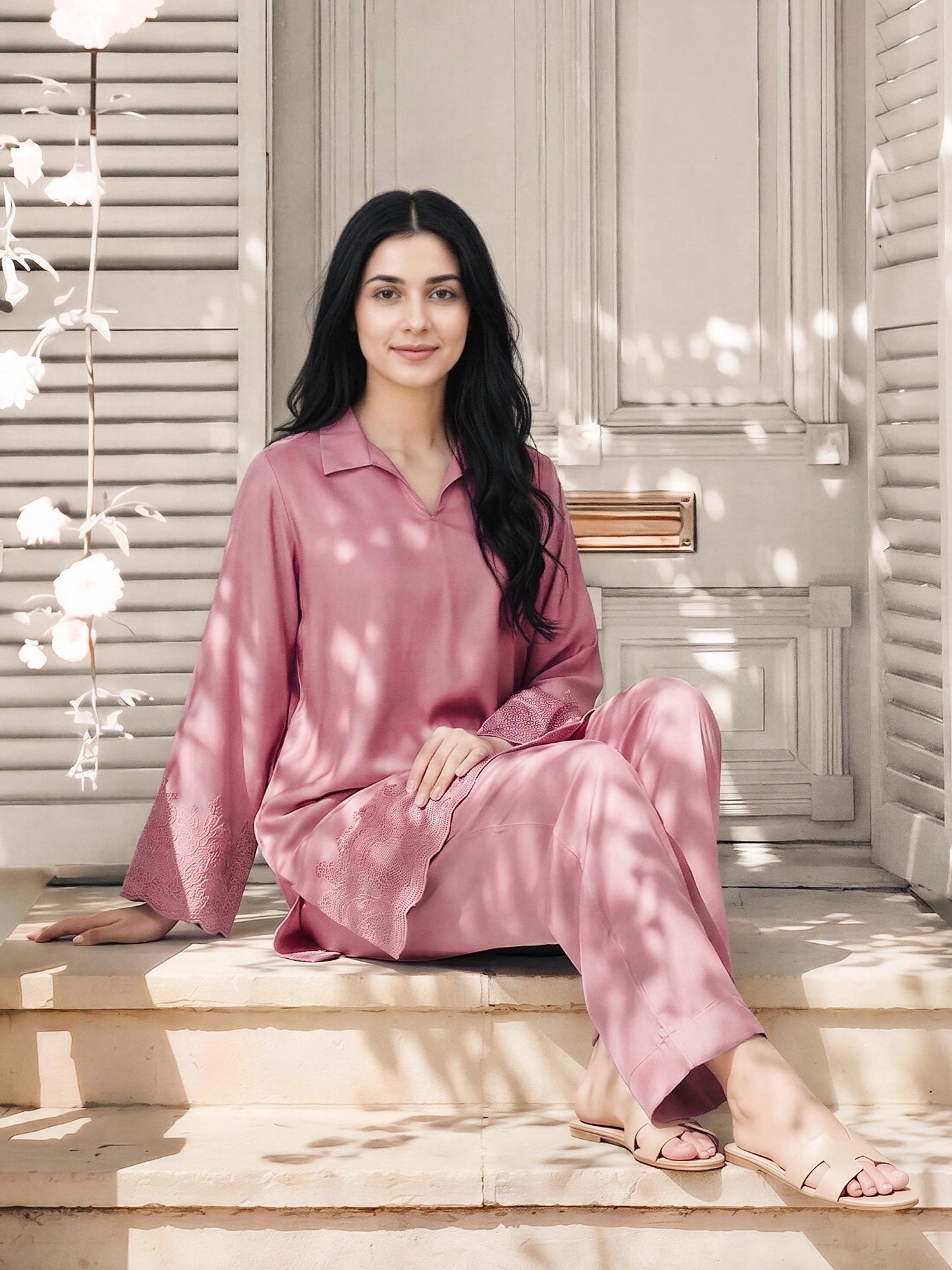 Silk Co-ord Set- Embroidered