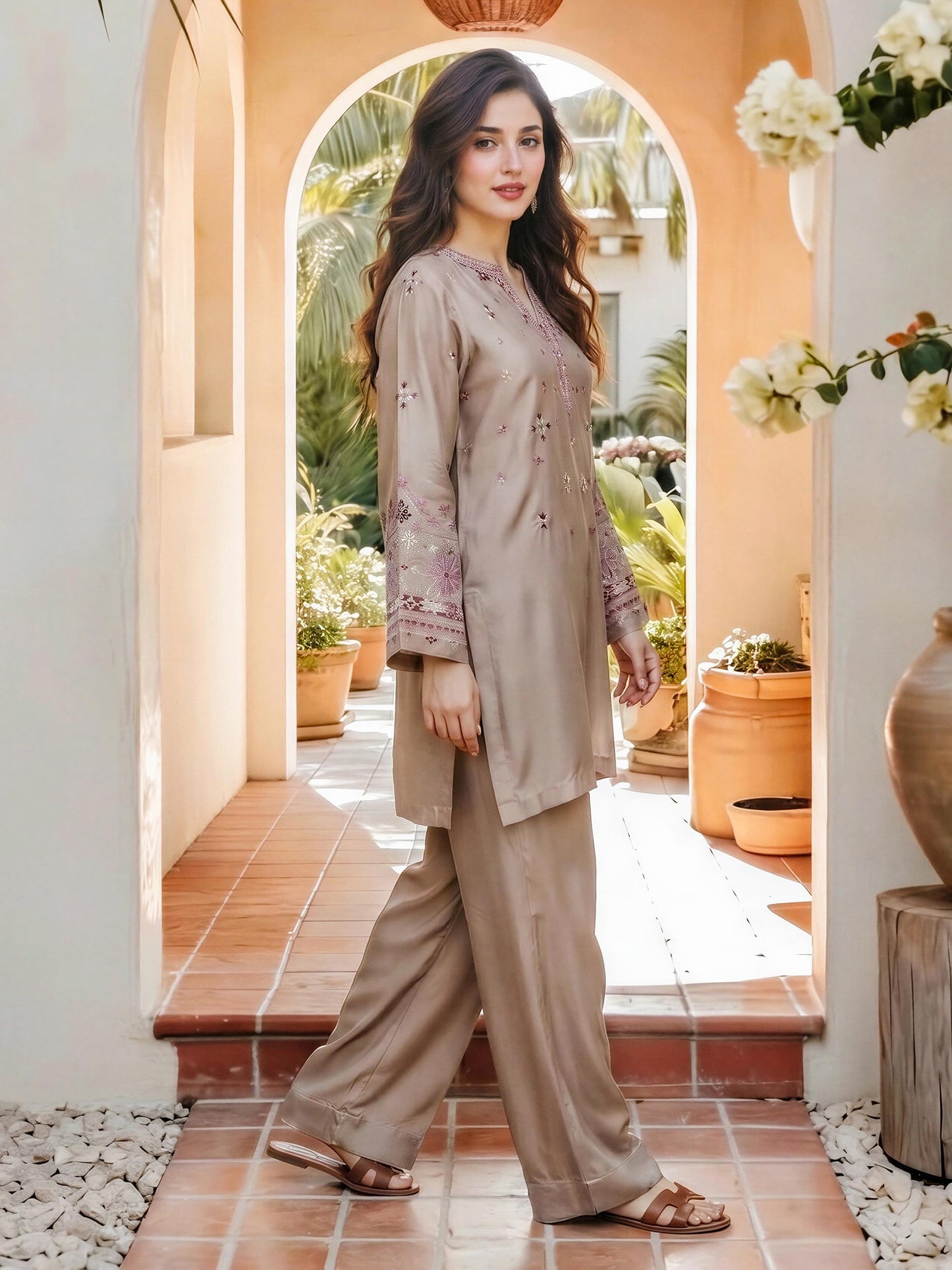 Silk Co-ord Set- Embroidered
