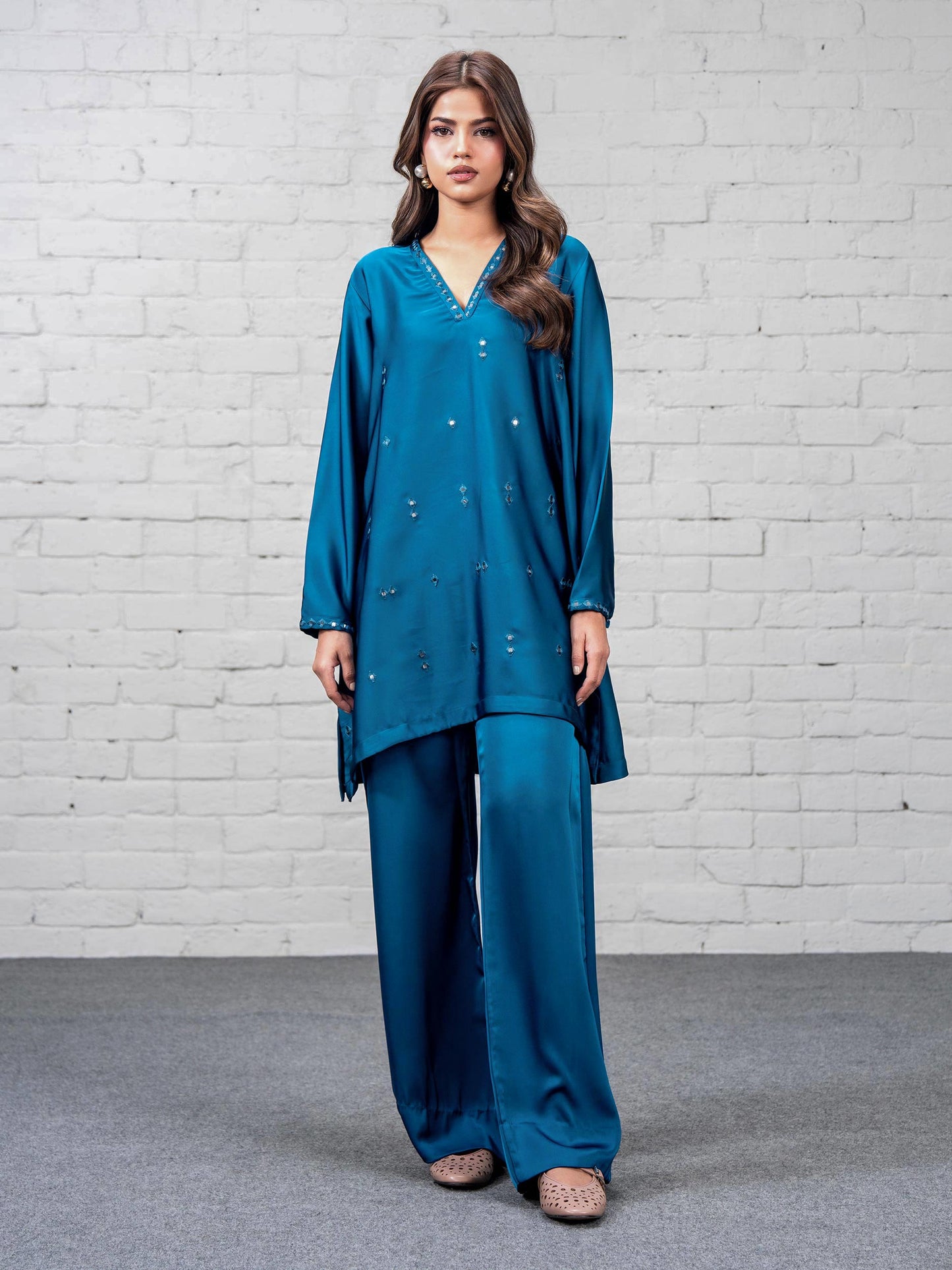 2 Piece Silk Suit- Embellished (Pret)