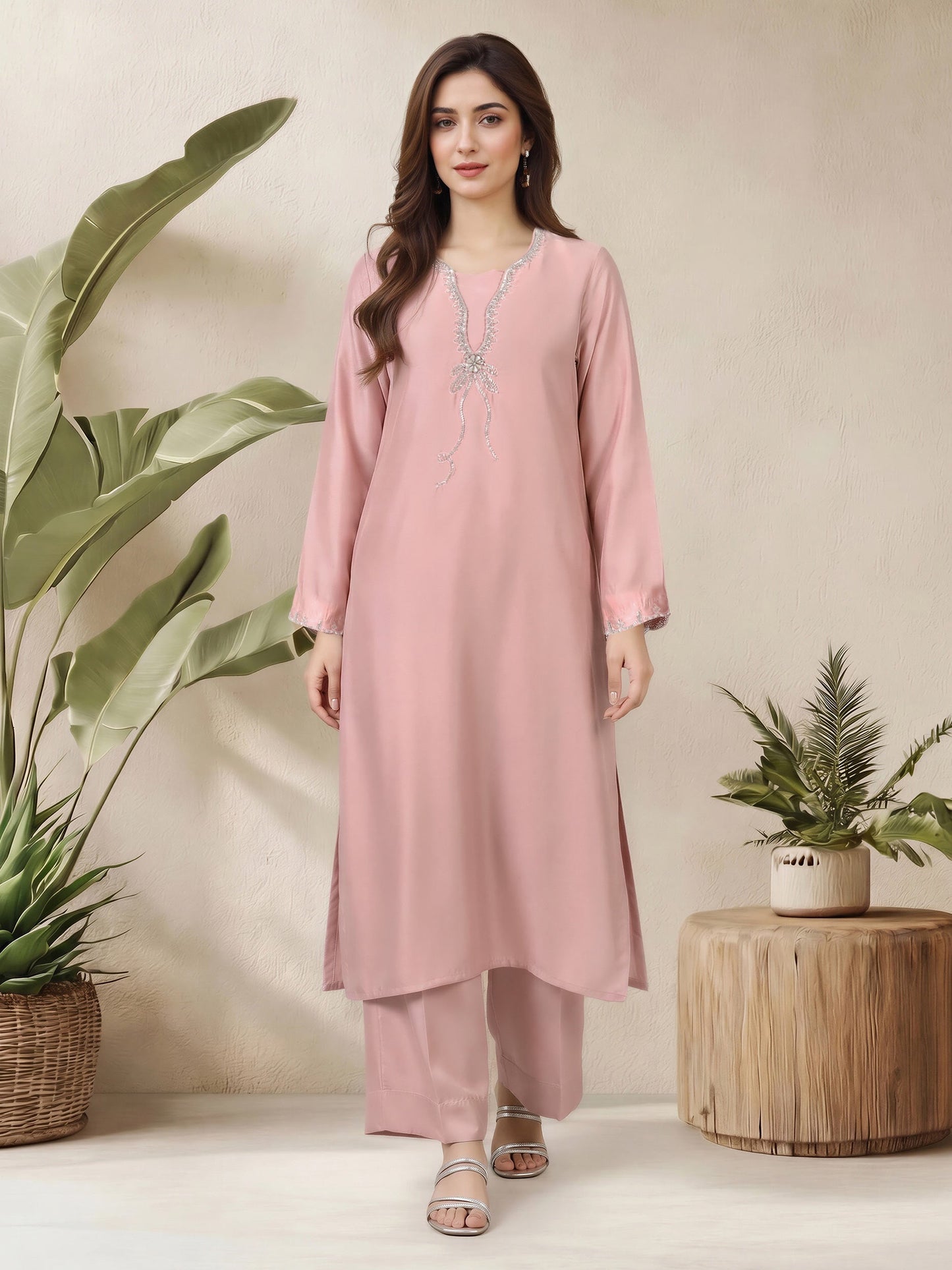 2 Piece Silk Suit- Embellished (Pret)