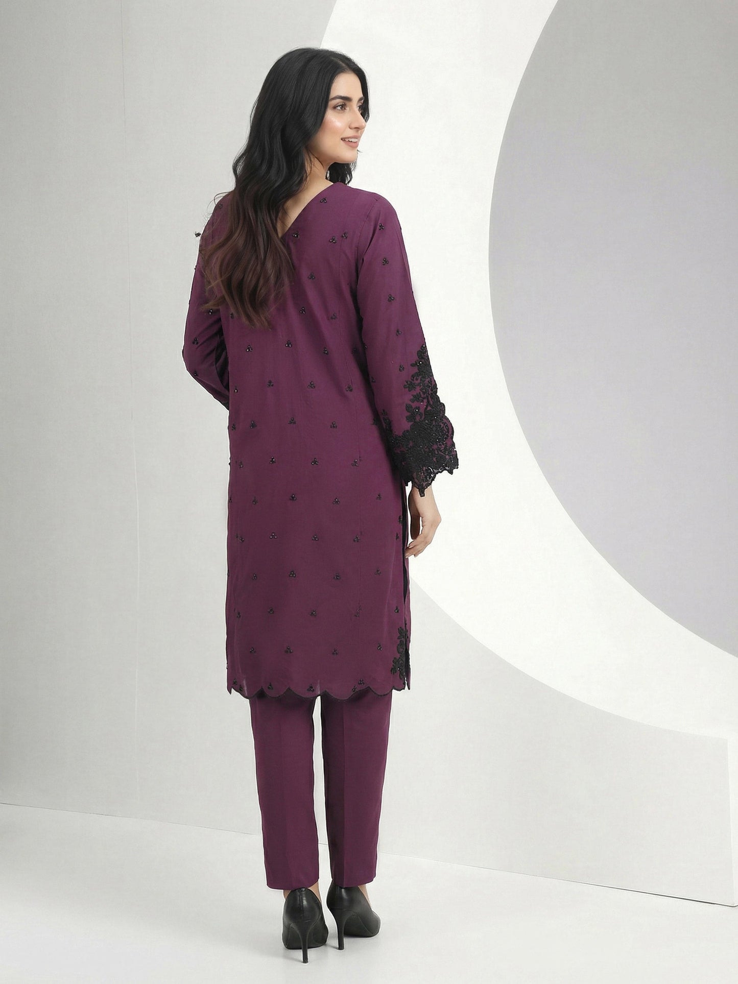 2 Piece Raw Silk Suit- Embroidered (Pret)