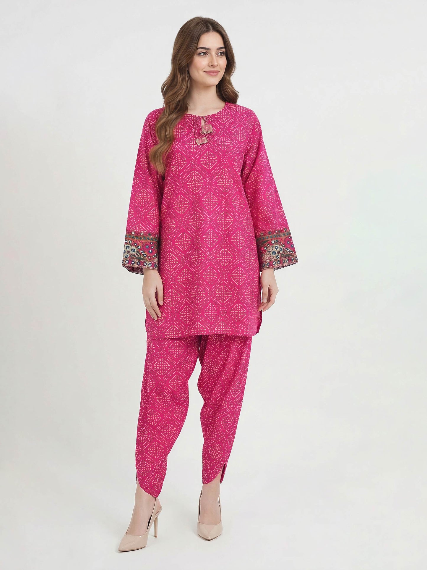 2 Piece Cambric Suit- Embroidered (Pret)