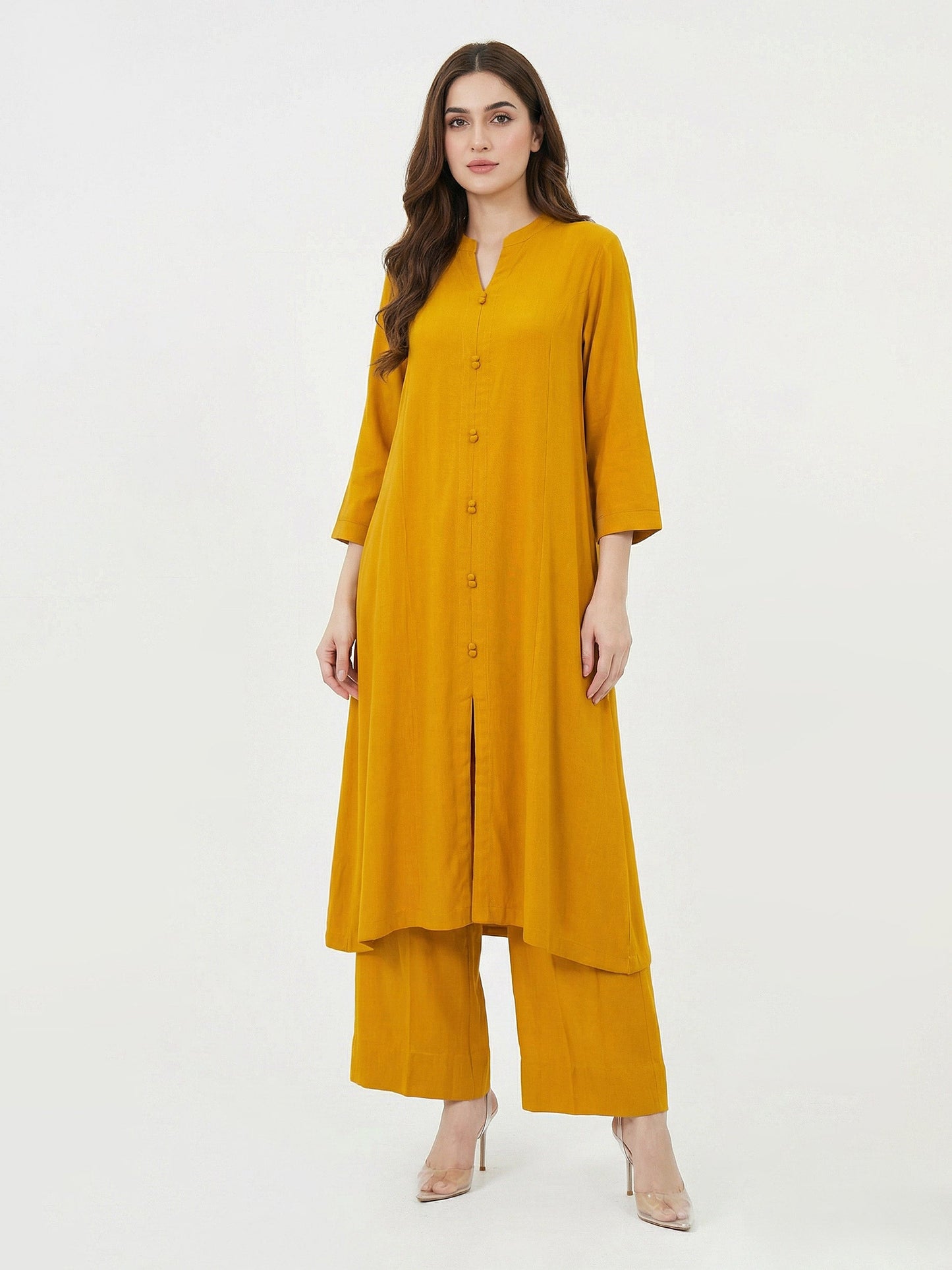 2 Piece Viscose Slub Suit- Embroidered (Pret)