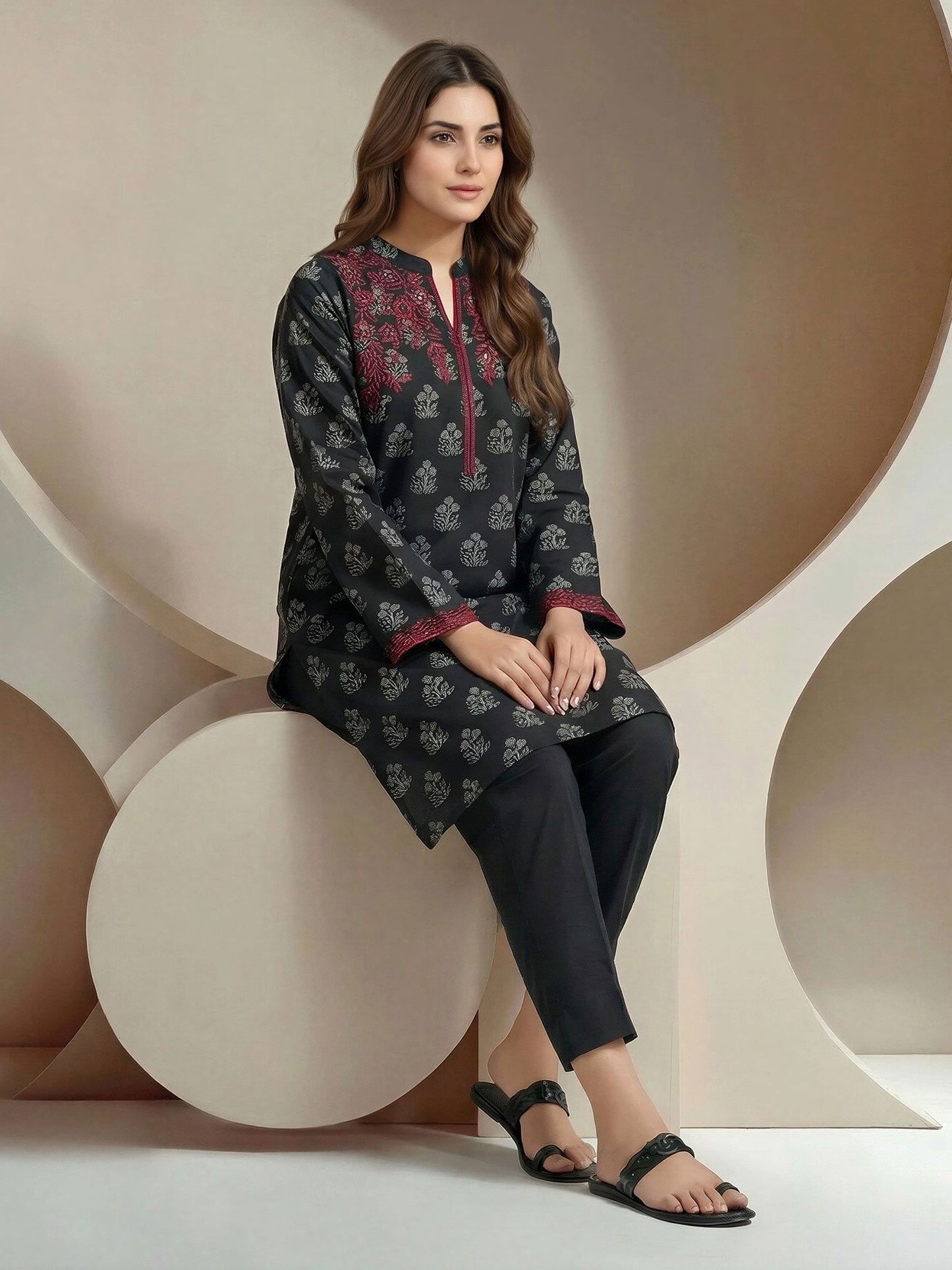 Viscose Slub Kurti- Embroidered (Pret)