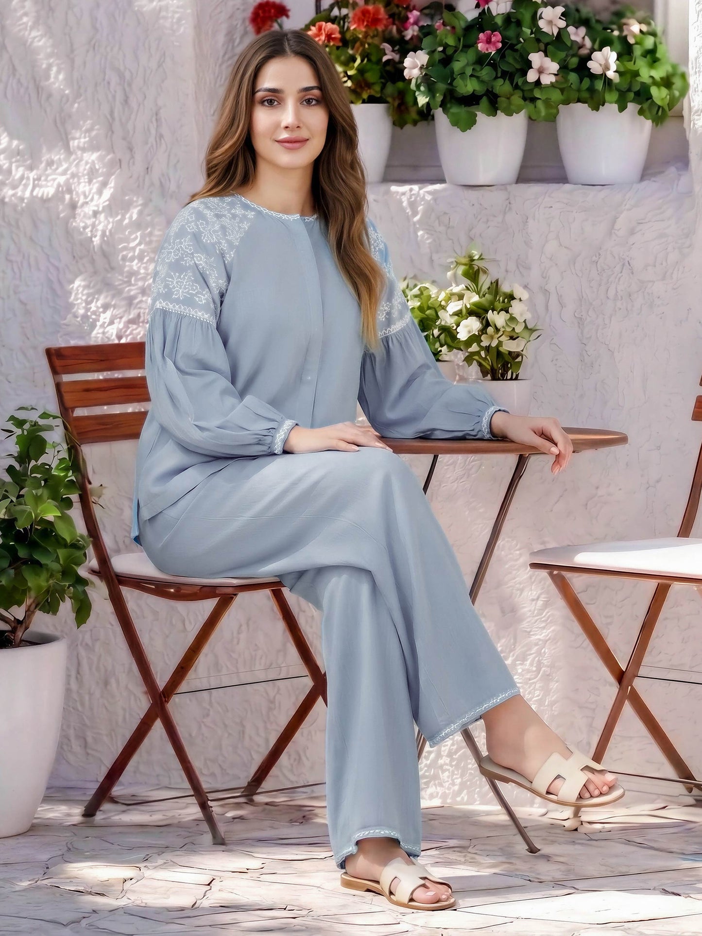 Denim Co-ord Set- Embroidered