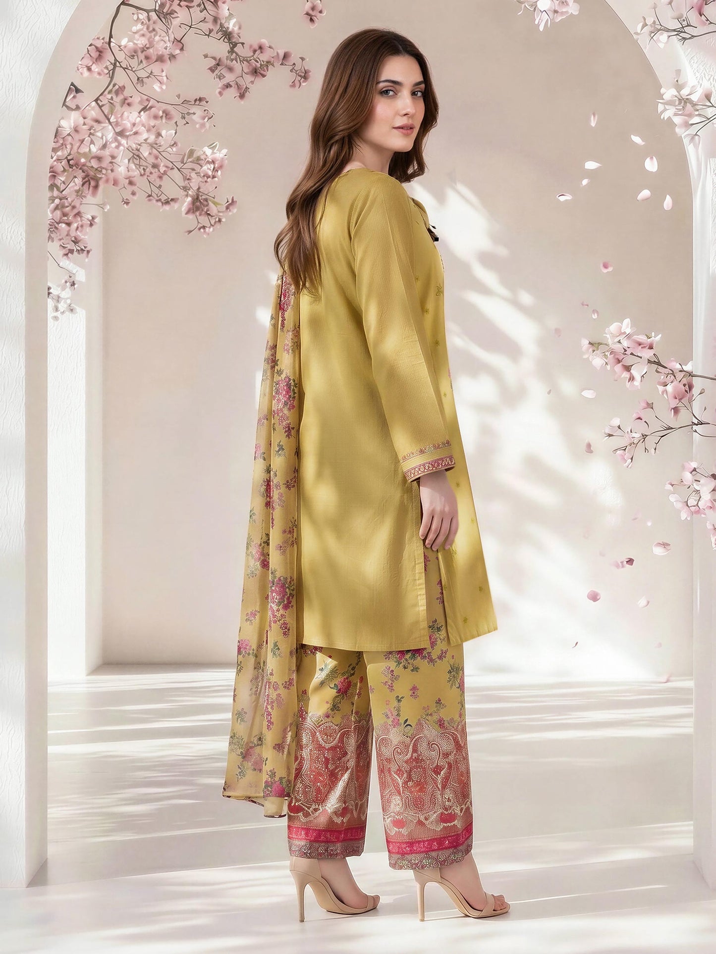 3 Piece Dobby Suit- Embroidered (Pret)
