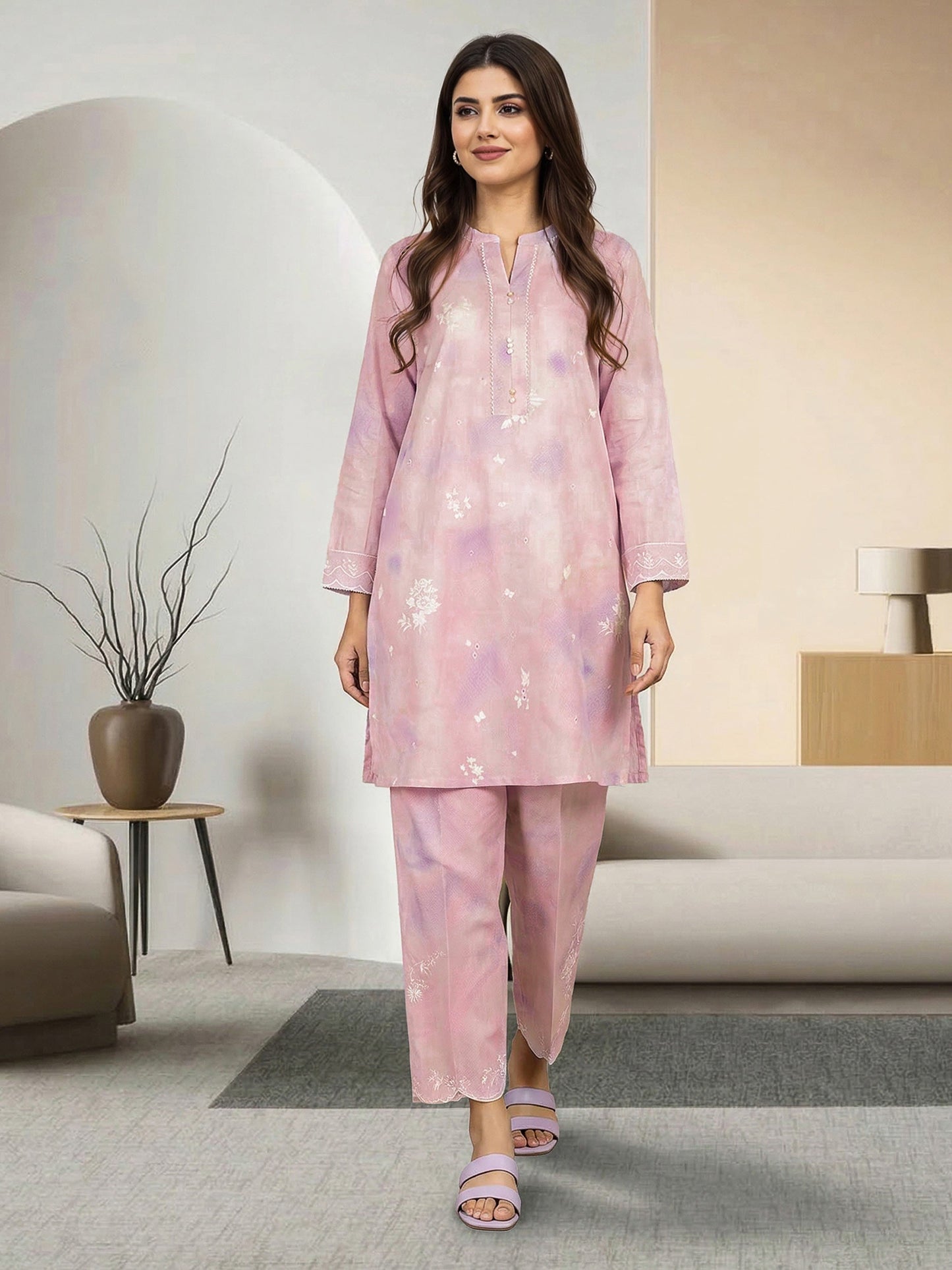 2 Piece Cambric Suit- Embroidered (Pret)