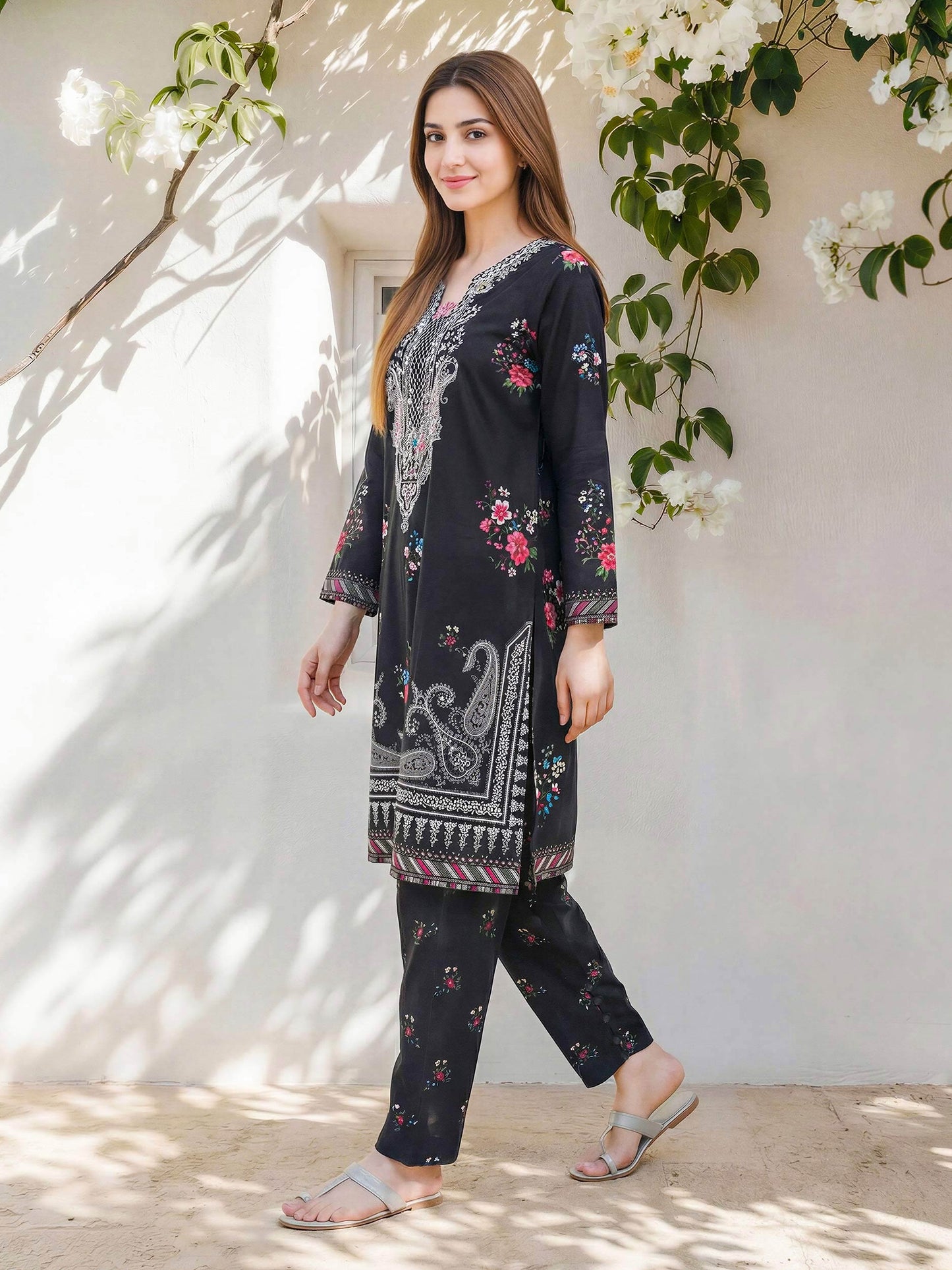 2 Piece Lawn Slub Suit- Embroidered (Pret)