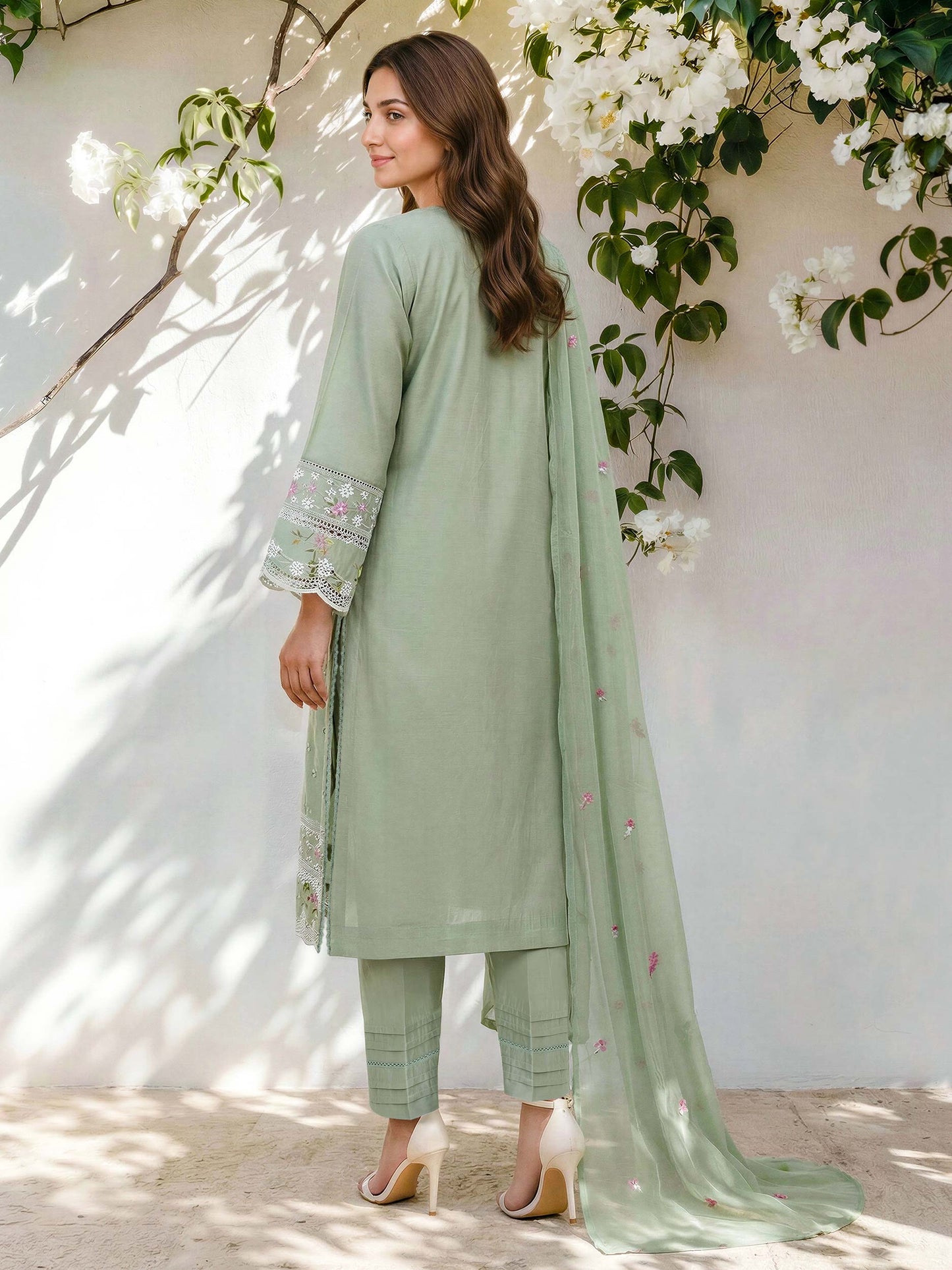 3 Piece Lawn Slub Suit- Embroidered (Pret)