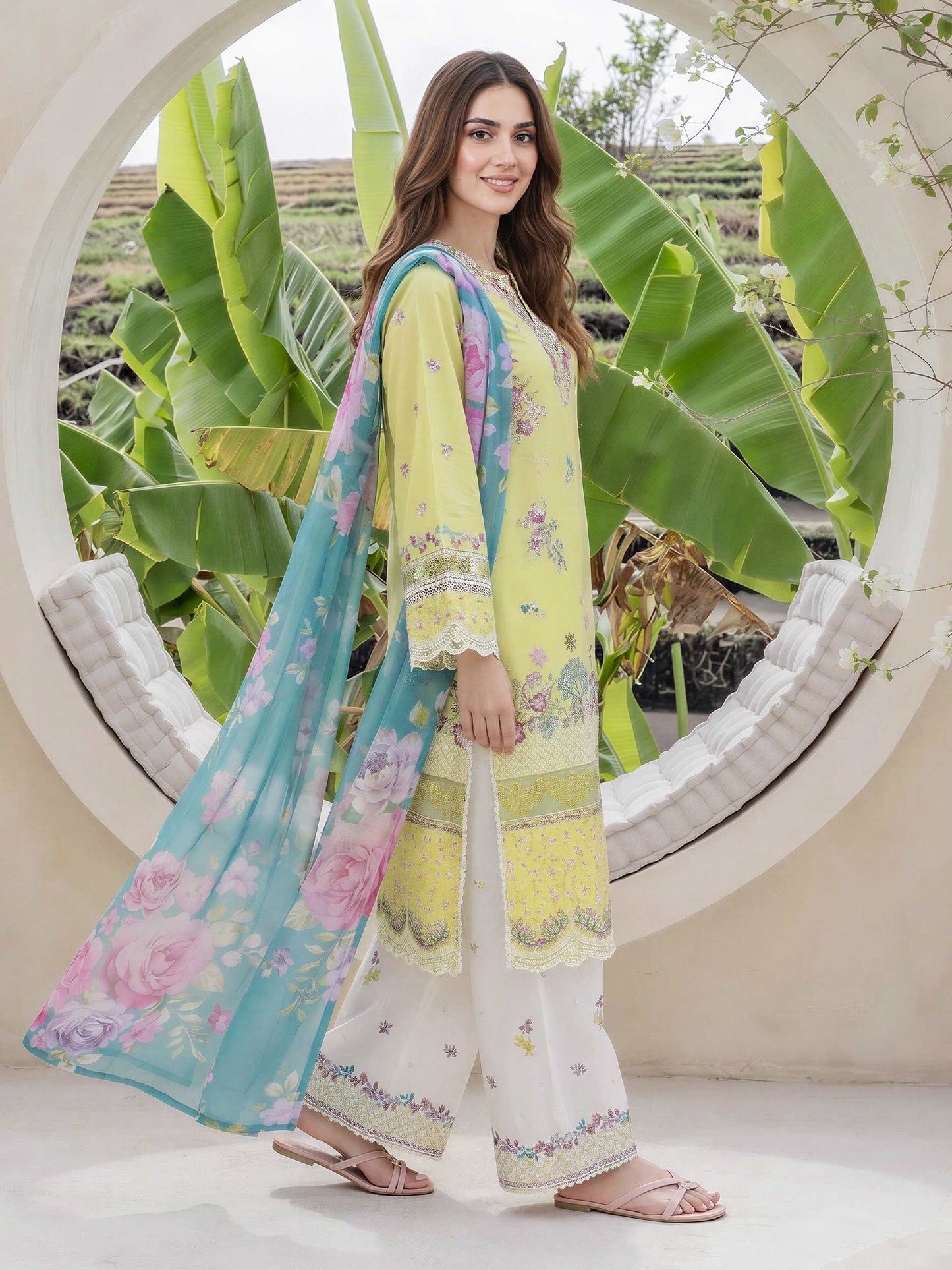 3 Piece Dobby Suit- Embroidered (Pret)