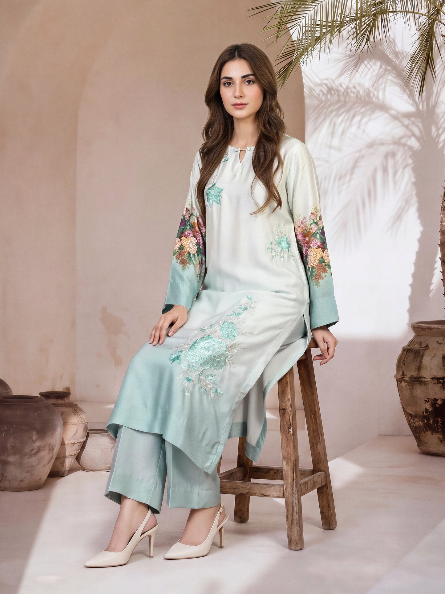 2 Piece Silk Suit- Embroidered (Pret)