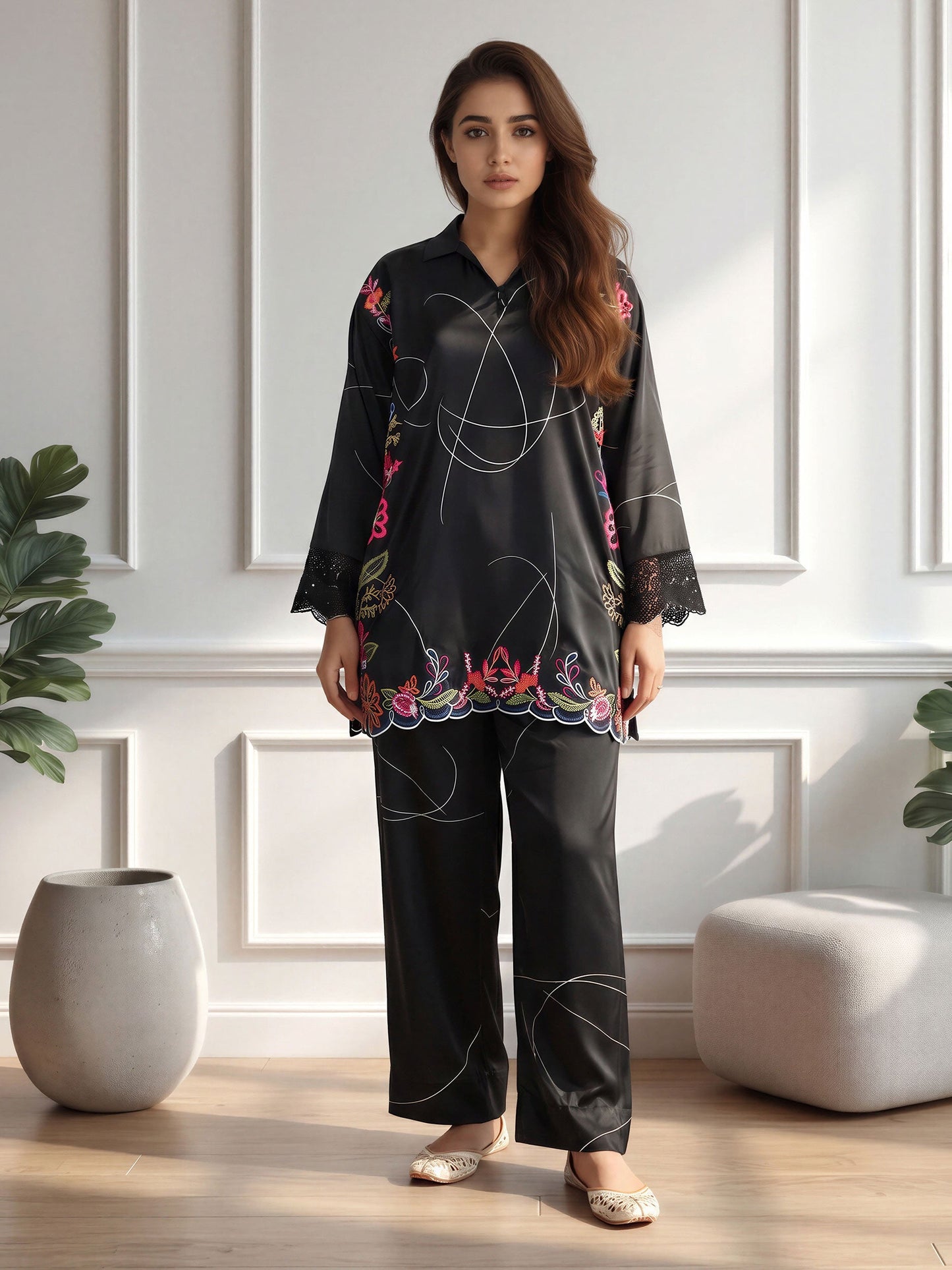 Silk Co-ord Set -Embroidered
