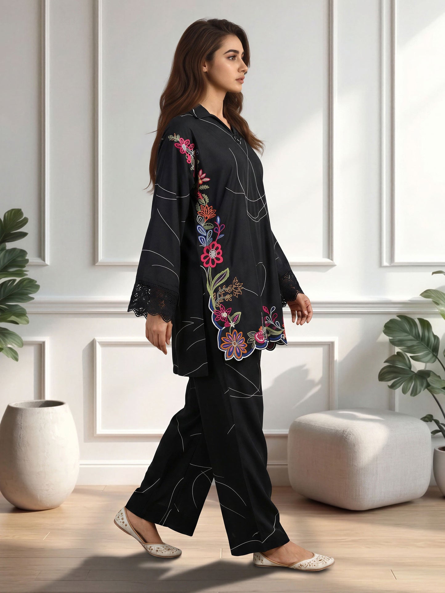 Silk Co-ord Set -Embroidered