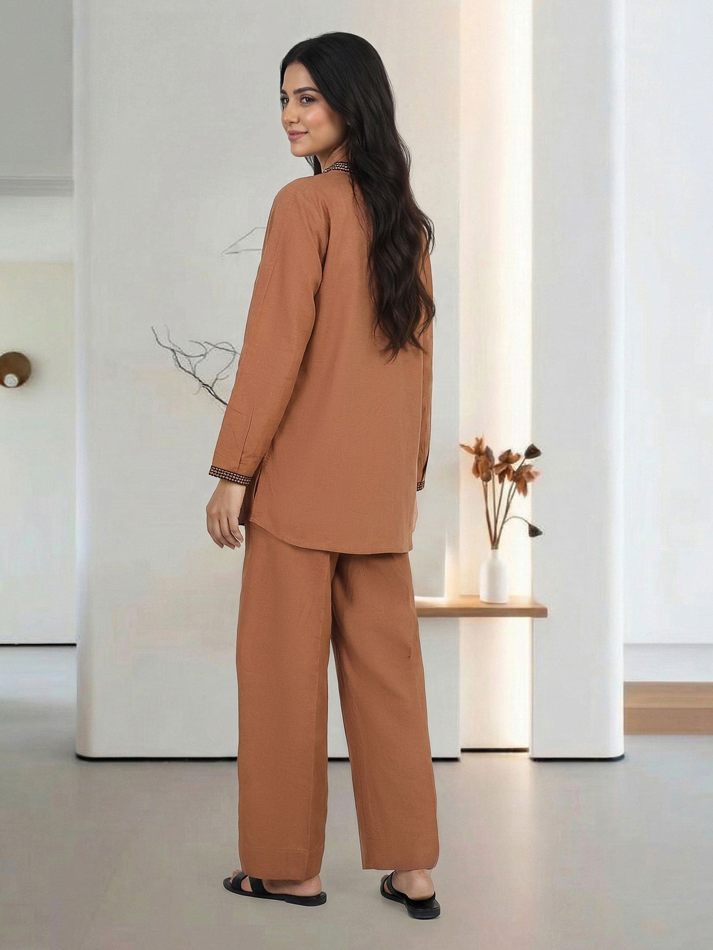 Lawn Slub Co-ord Set- Embroidered