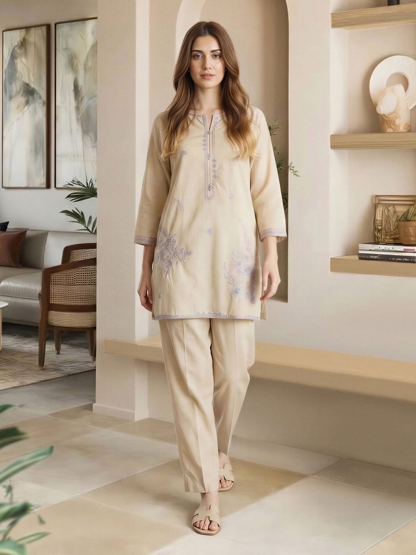 Yarn Dyed Kurti- Embroidered