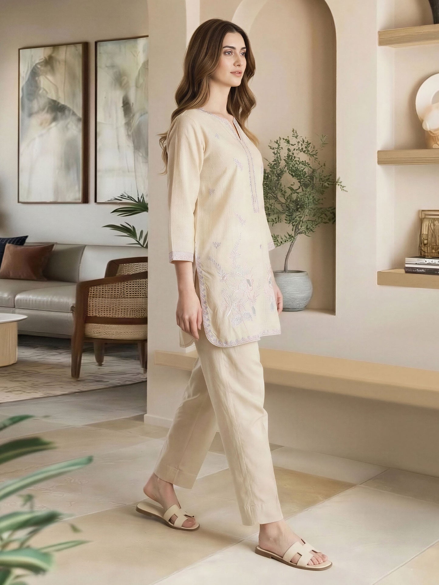 Yarn Dyed Kurti- Embroidered