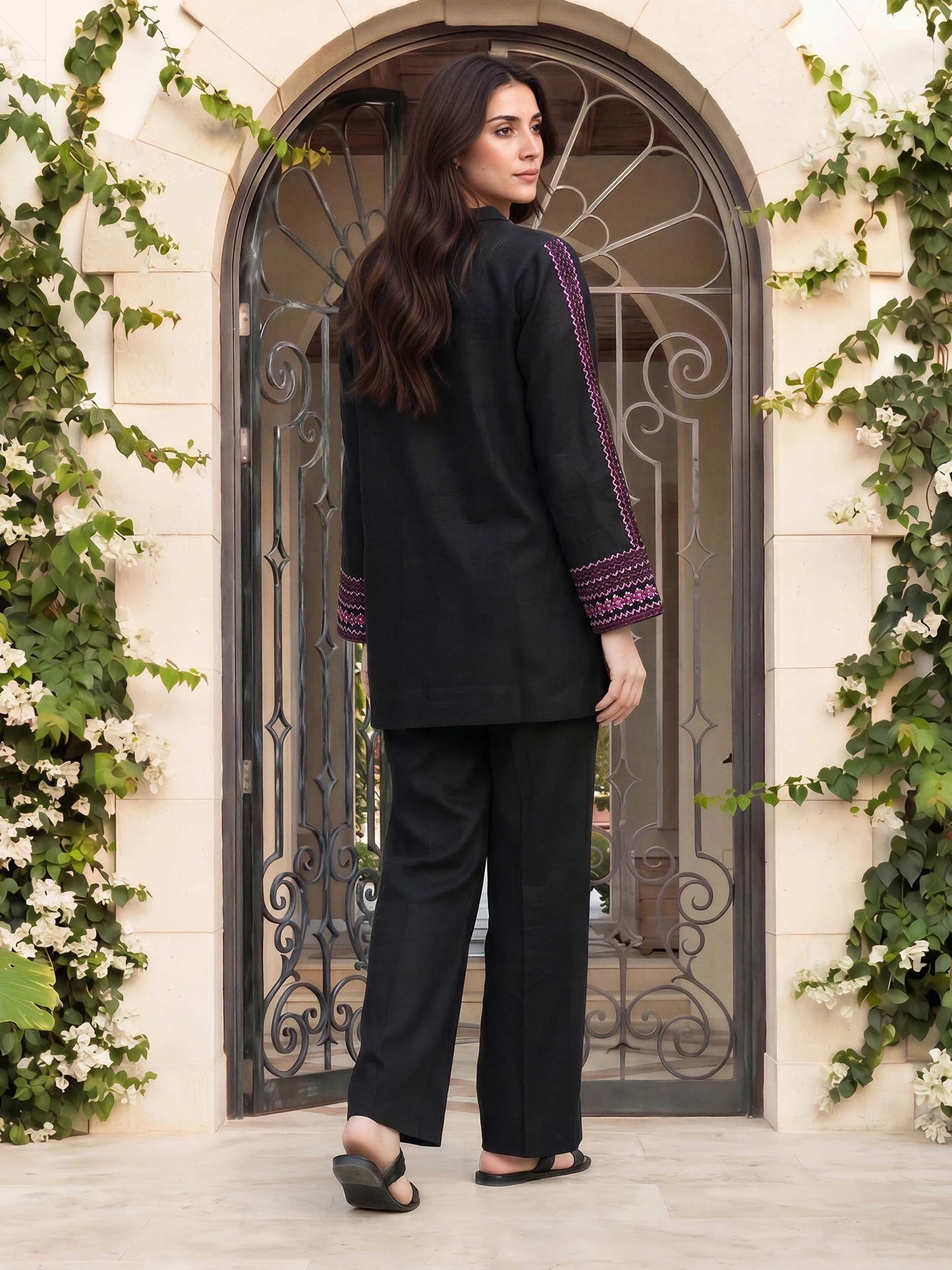 Lawn Slub Co-ord Set- Embroidered