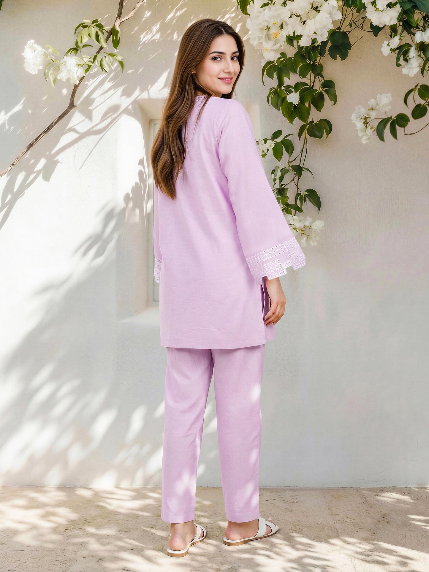 Lawn Slub Co-ord Set- Embroidered