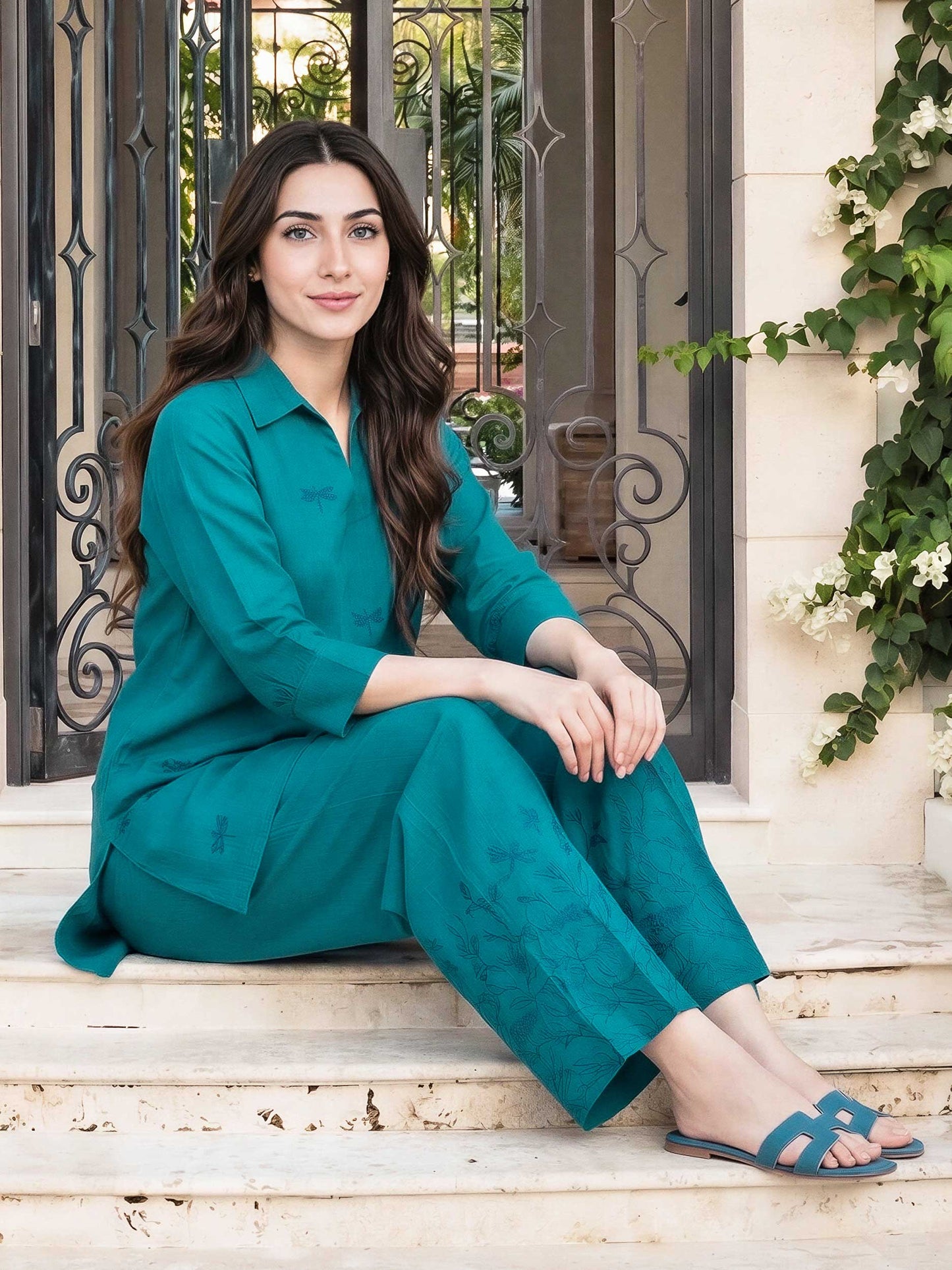 2 Piece Cambric Suit- Embroidered (Pret)