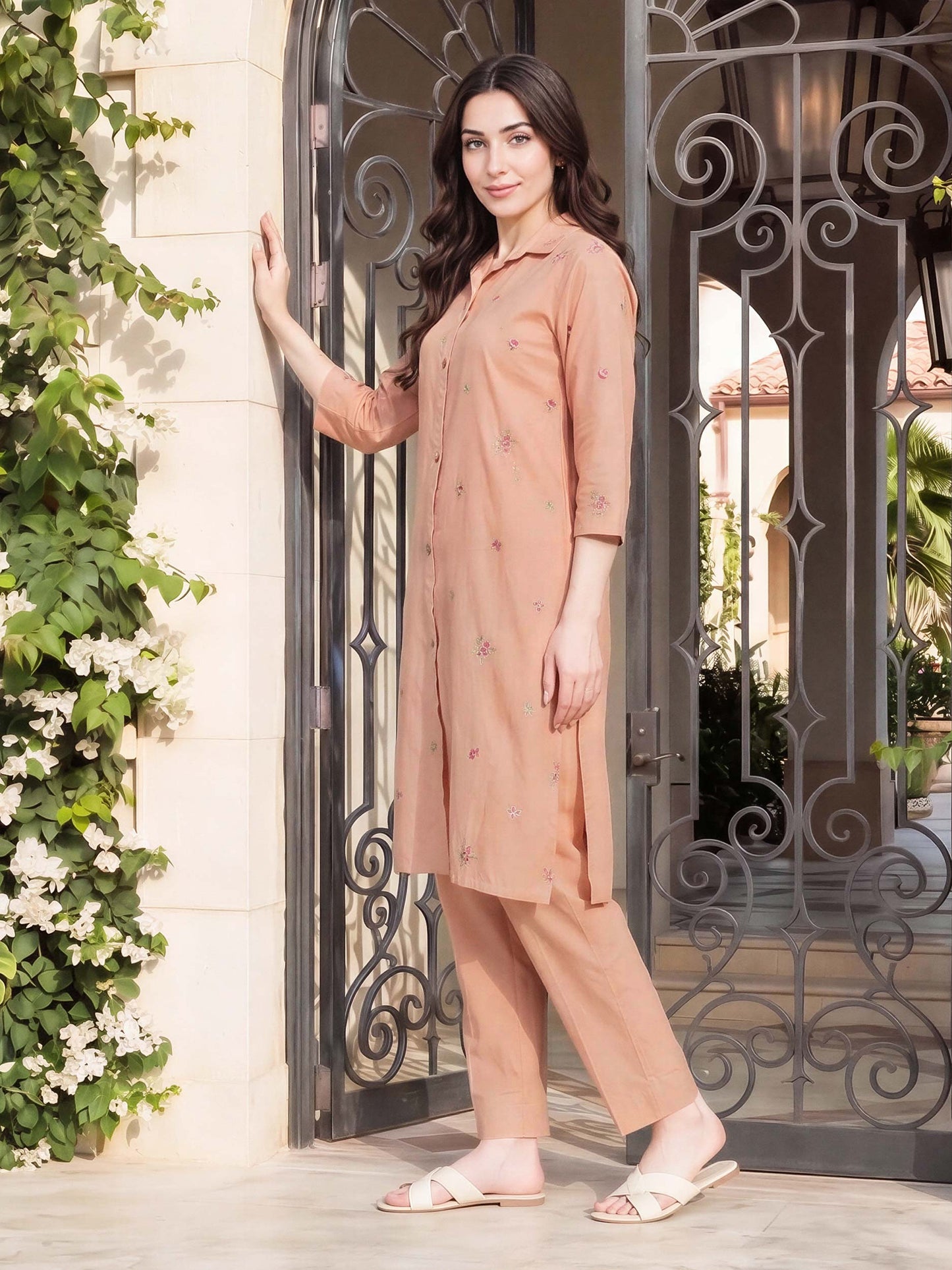 2 Piece Cambric Suit- Embroidered (Pret)
