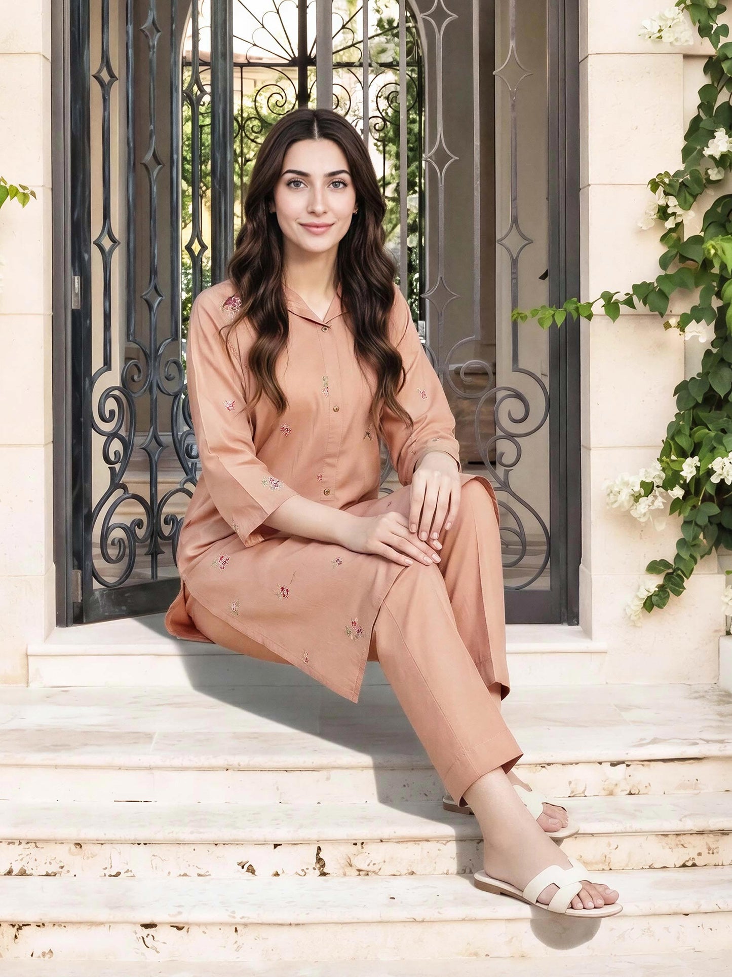 2 Piece Cambric Suit- Embroidered (Pret)