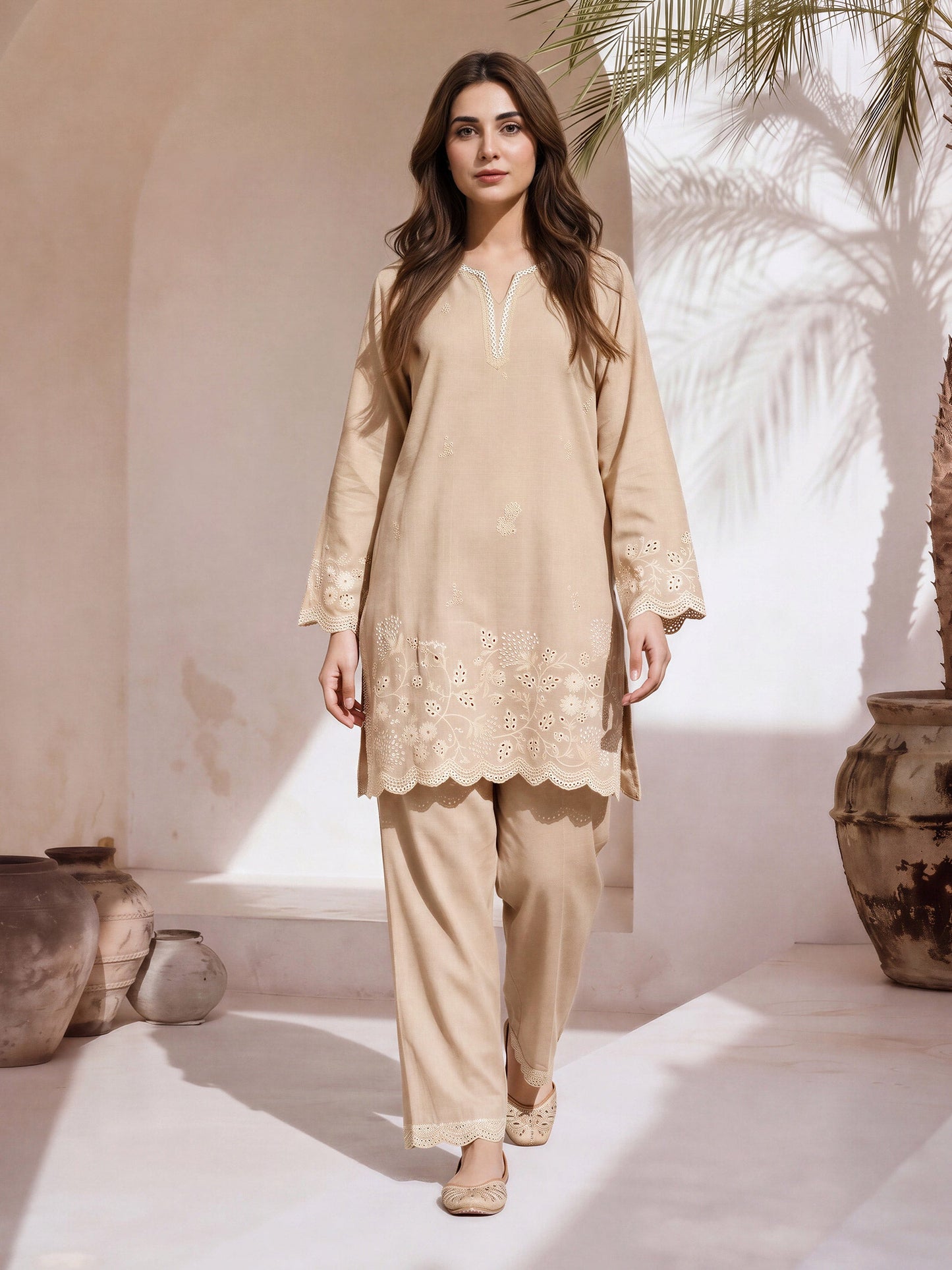 Yarn Dyed Co-ord Set- Embroidered