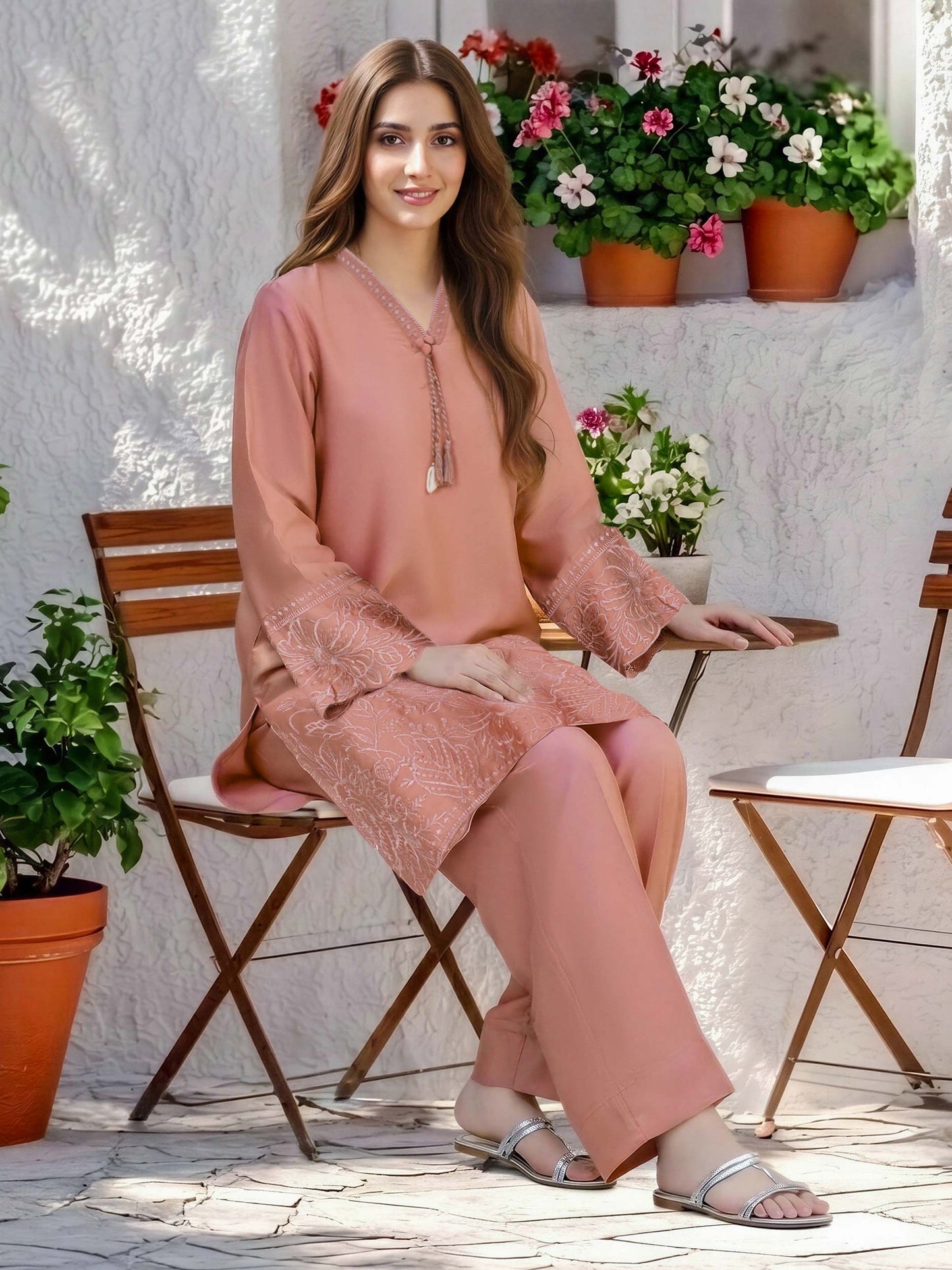 Silk Co-ord Set- Embroidered
