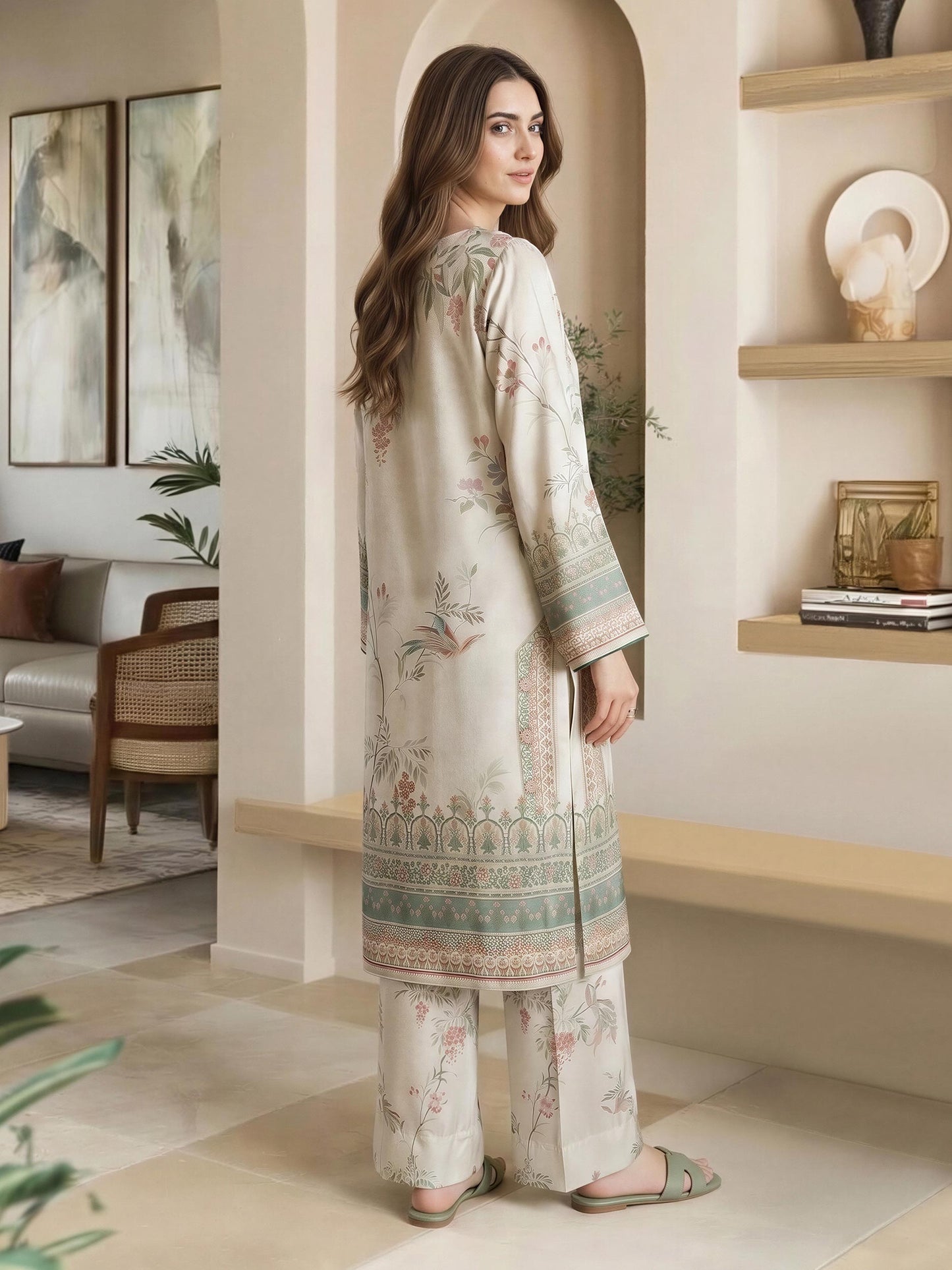 2 Piece Silk Suit- Embellished (Pret)