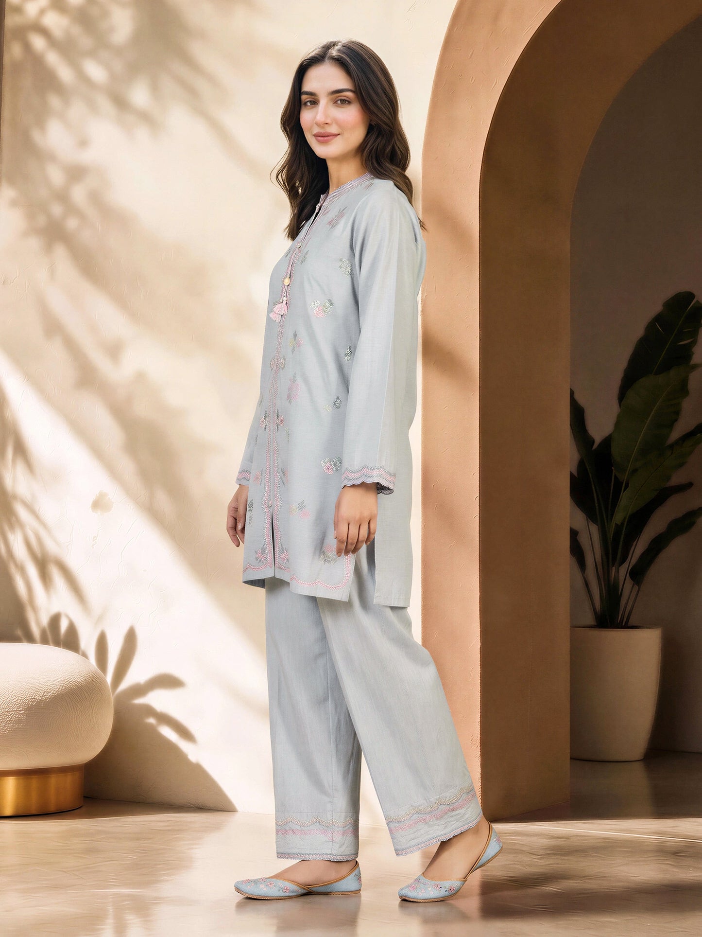 Yarn Dyed Co-ord Set- Embroidered