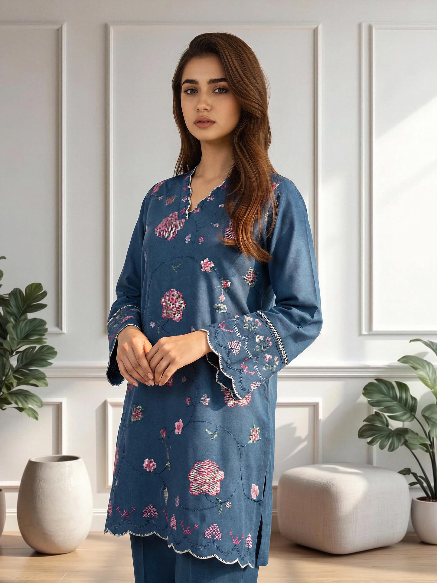 Yarn Dyed Co-ord Set- Embroidered