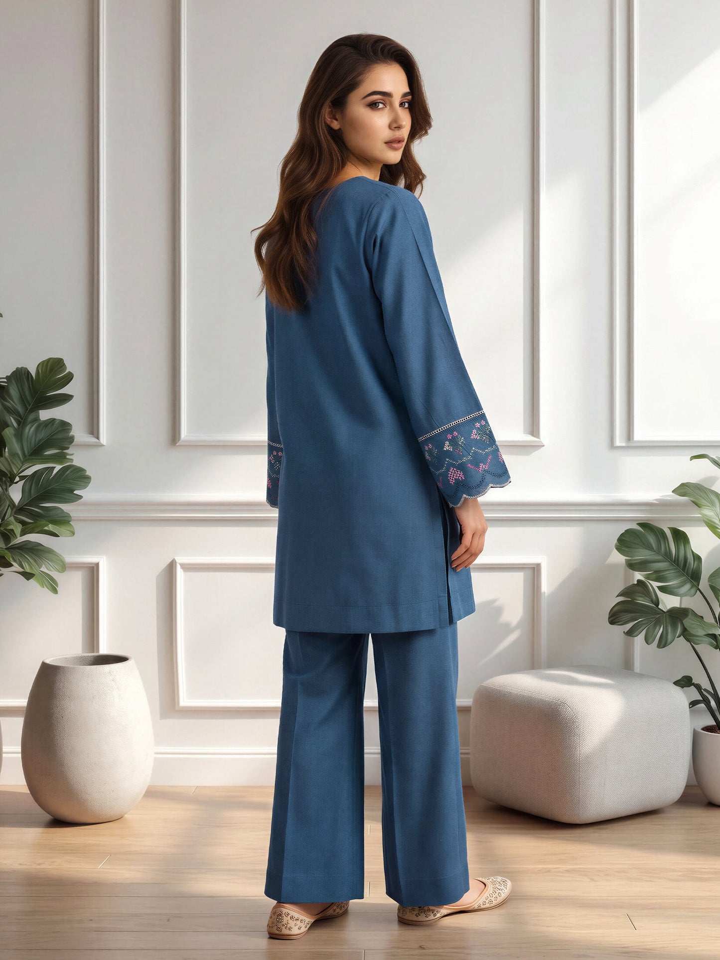 Yarn Dyed Co-ord Set- Embroidered