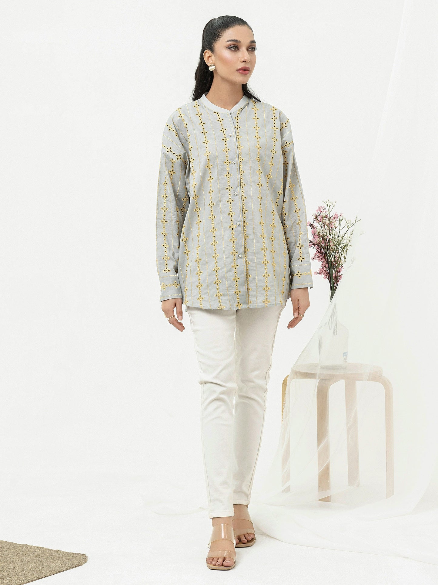 Cambric Kurti- Embroidered (Pret)