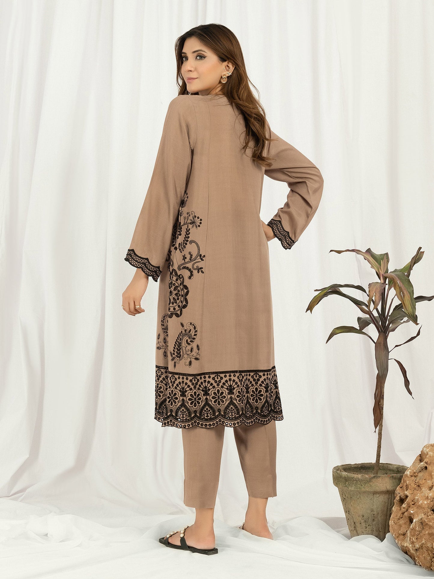 2 Piece Raw Silk Suit-Embroidered (Pret)