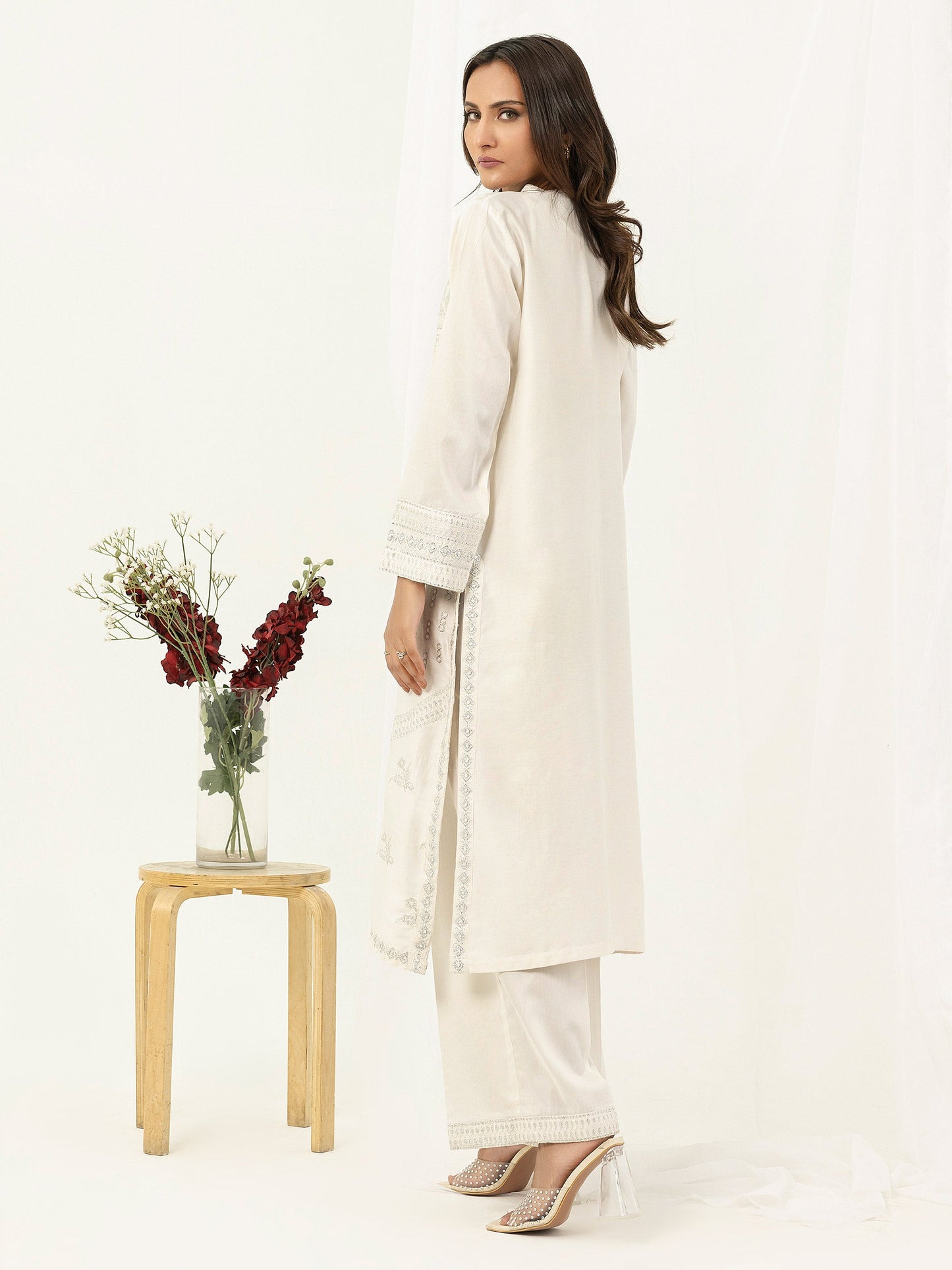 2 Piece Satin Suit-Embroidered (Pret)