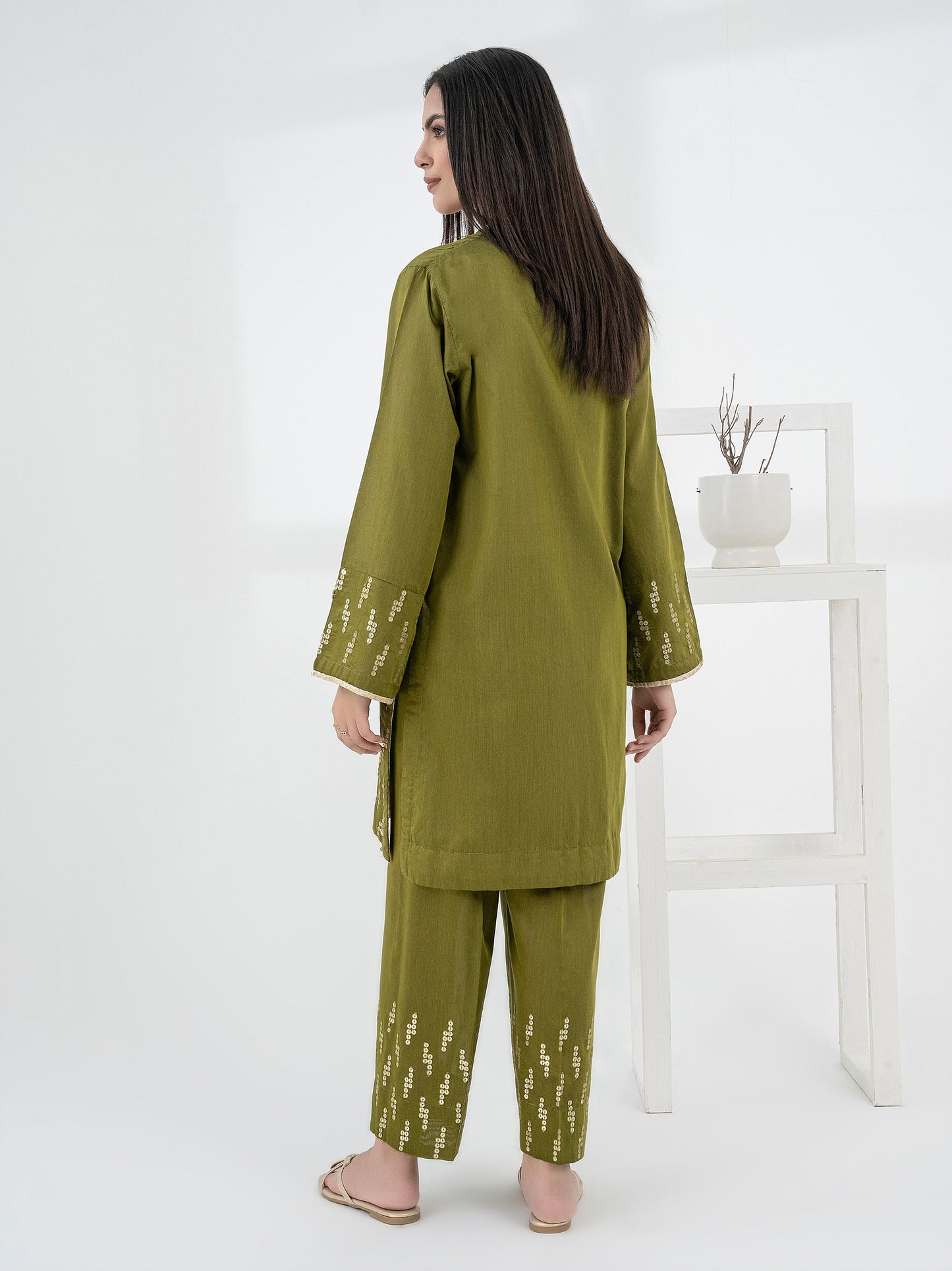 2 Piece Raw Silk Suit-Embellished (Pret)