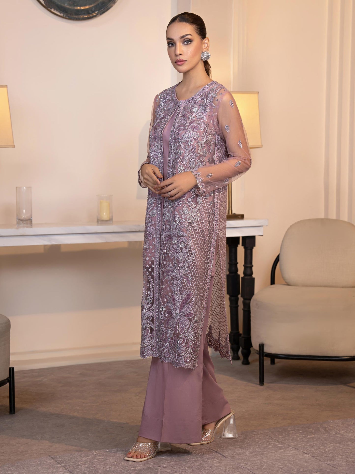 3 Piece Net Suit-Embroidered (Pret)