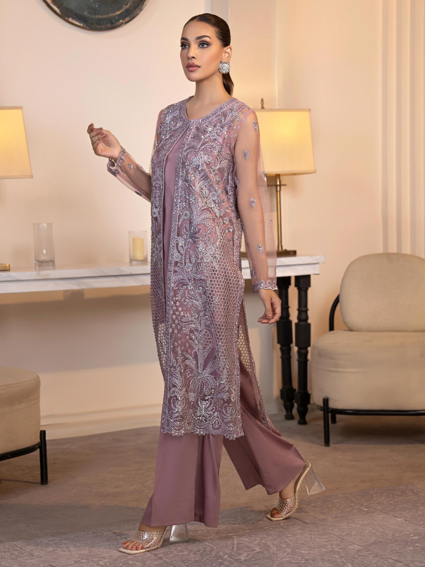 3 Piece Net Suit-Embroidered (Pret)