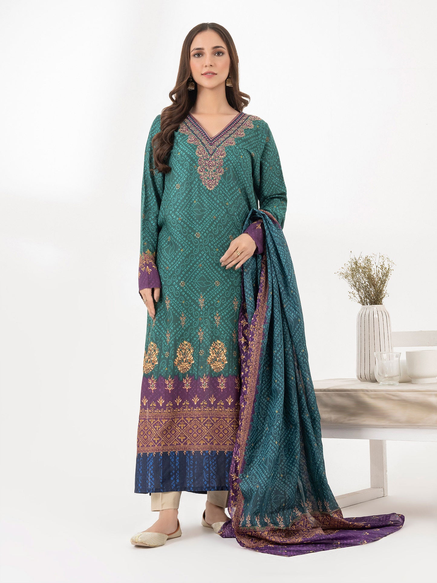 2 Piece Viscose Suit-Embroidered (Pret)