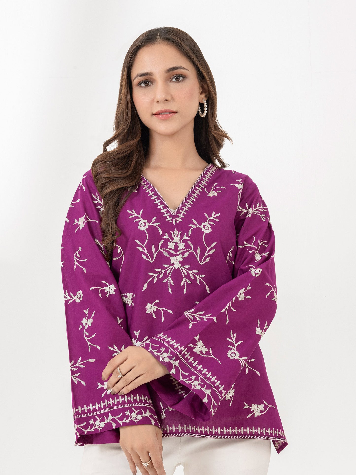 Cambric Kurti-Embroidered (Pret)